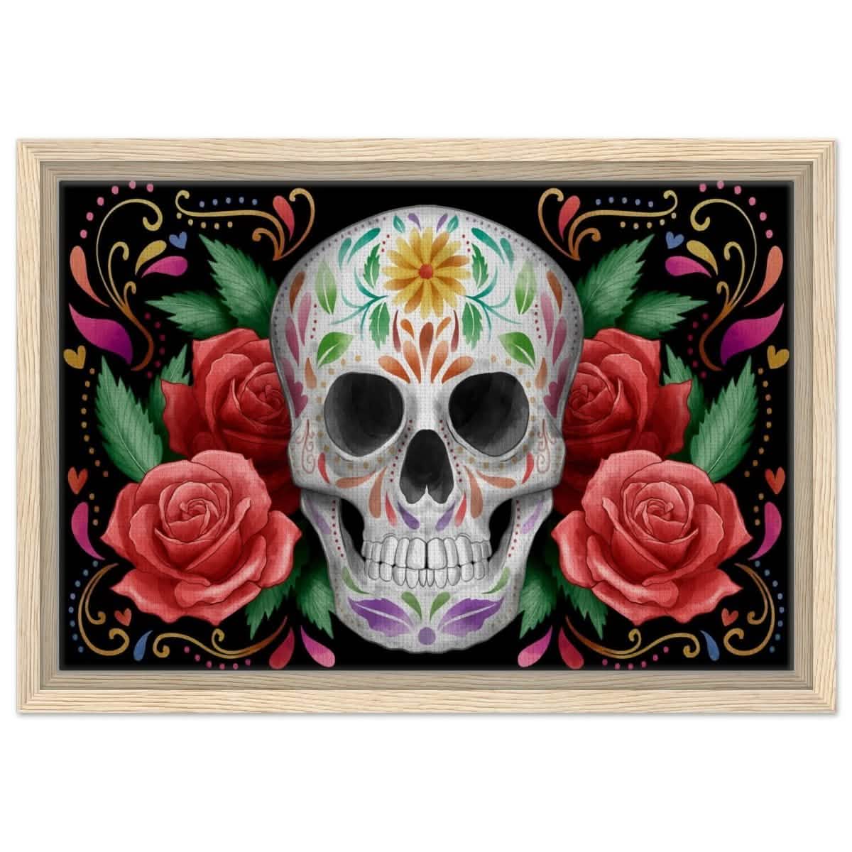 Da Vinci Pop art wall art Print | Vivid Skullscape - Framed Canvas - 30x45 cm / 12x18″ - Wood frame