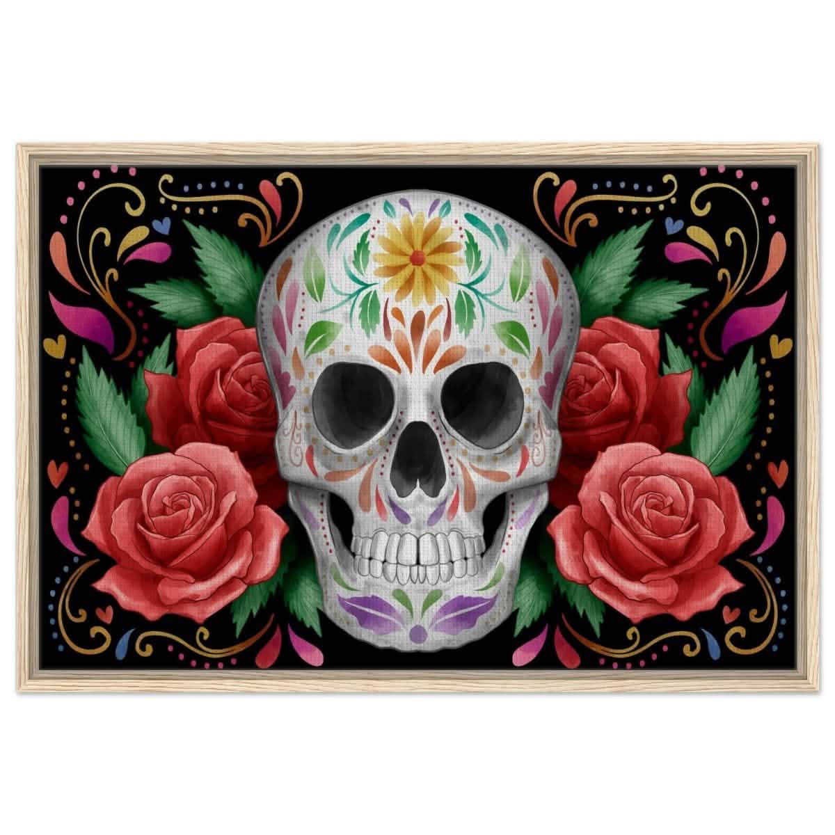 Da Vinci Pop art wall art Print | Vivid Skullscape - Framed Canvas - 60x90 cm / 24x36″ - Wood frame