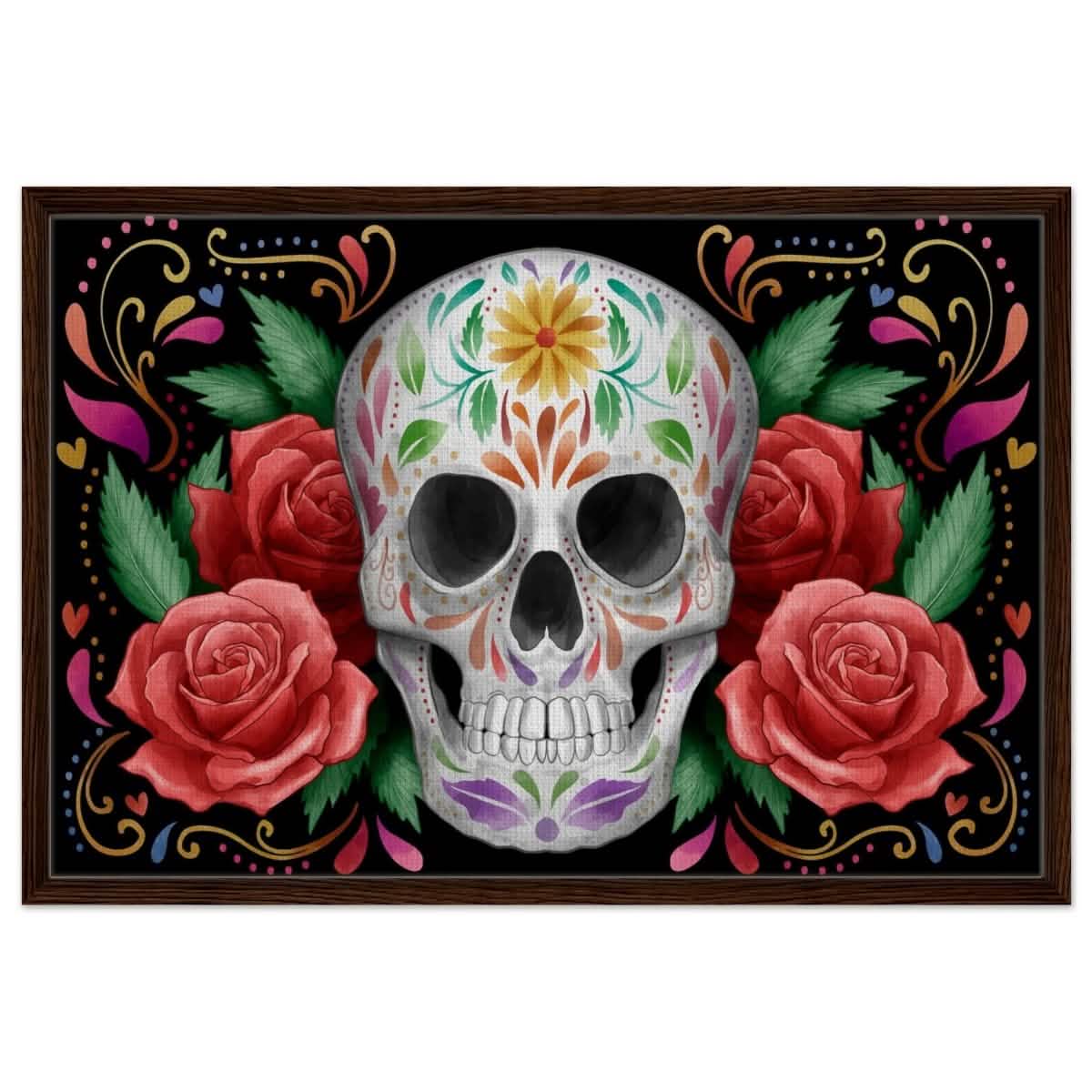 Da Vinci Pop art wall art Print | Vivid Skullscape - Framed Canvas - 60x90 cm / 24x36″ - Dark wood frame