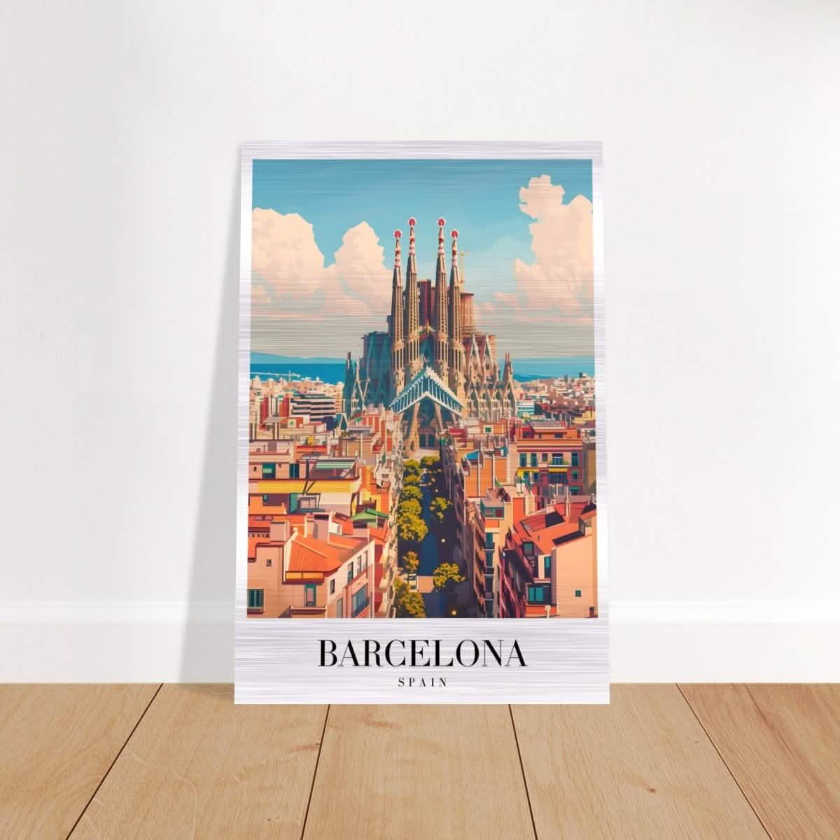 Da Vinci Travel Collection wall art print | Barcelona Spain - Brushed Aluminum Print - 40x60 cm / 16x24″ -