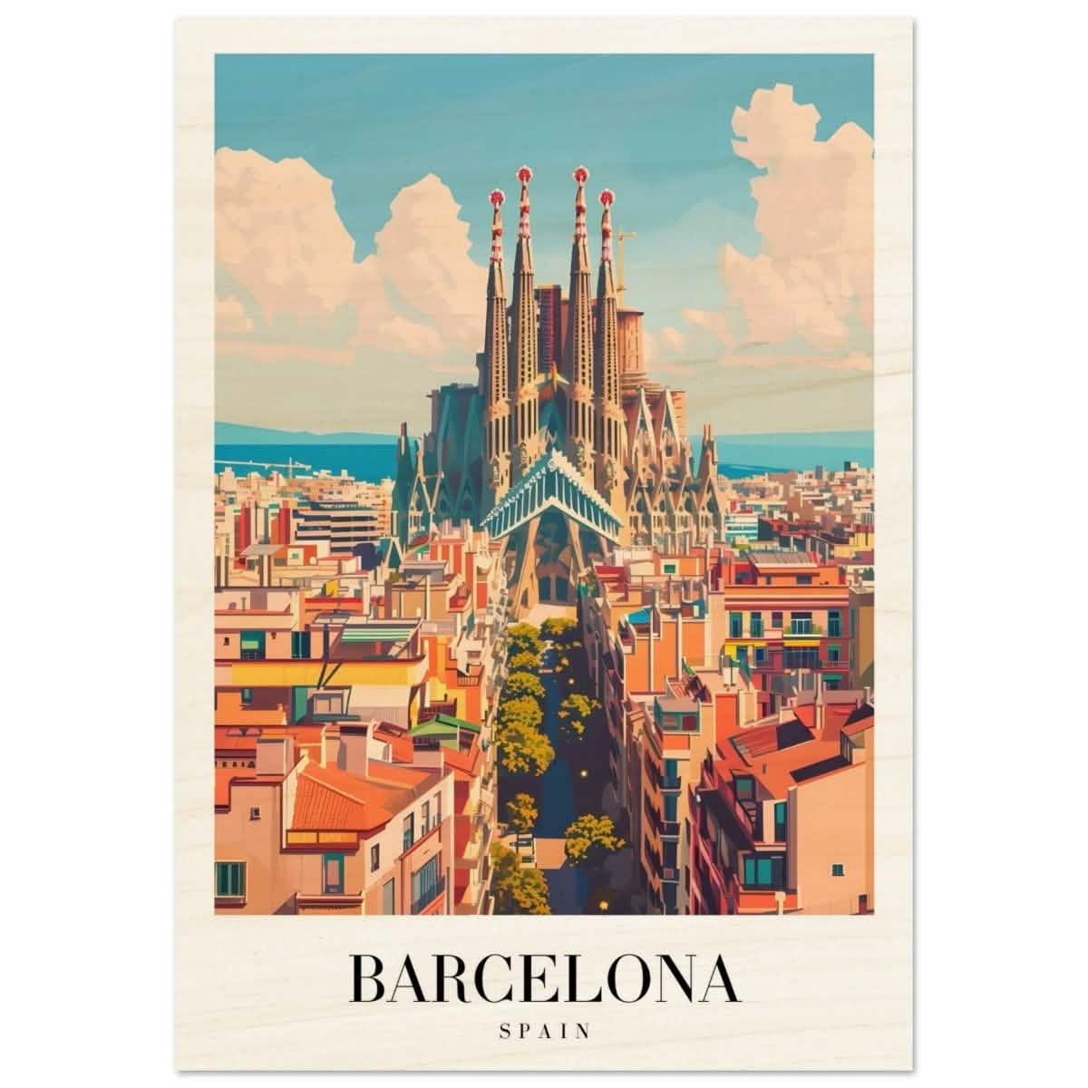 Da Vinci Travel Collection wall art print | Barcelona Spain - Wood Prints - 70x100 cm / 28x40″ - 20 mm