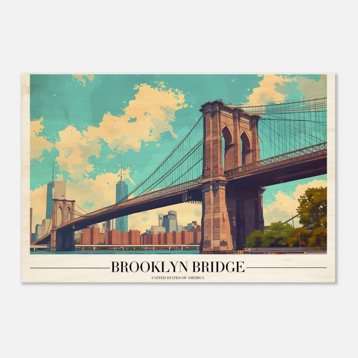 Da Vinci Travel Collection wall art print | Brooklyn Bridge | New York City USA - Wood Prints - 50x75 cm / 20x30″ - 20 mm