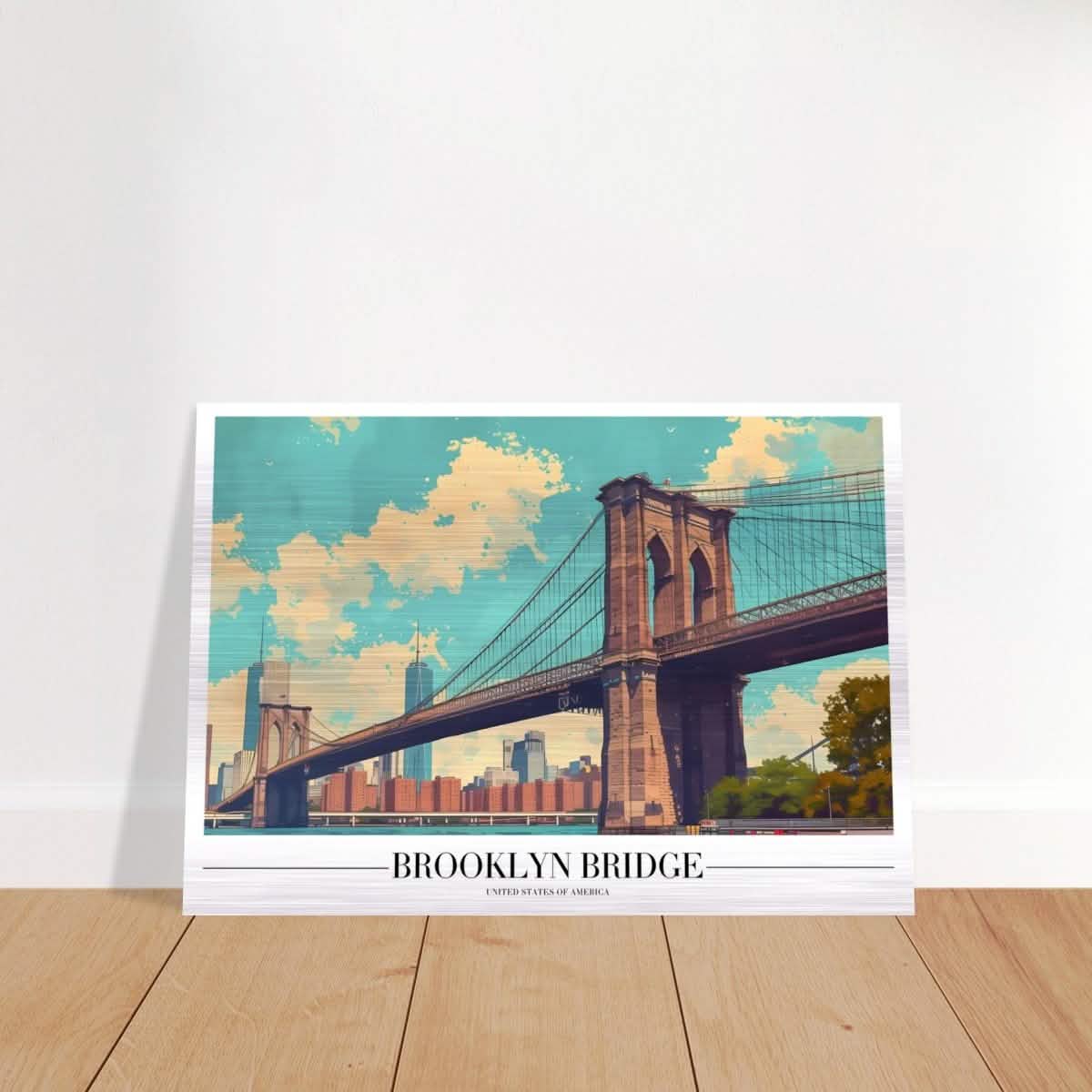 Da Vinci Travel Collection wall art print | Brooklyn Bridge | New York City USA - Brushed Aluminum Print - 70x100 cm / 28x40″ -