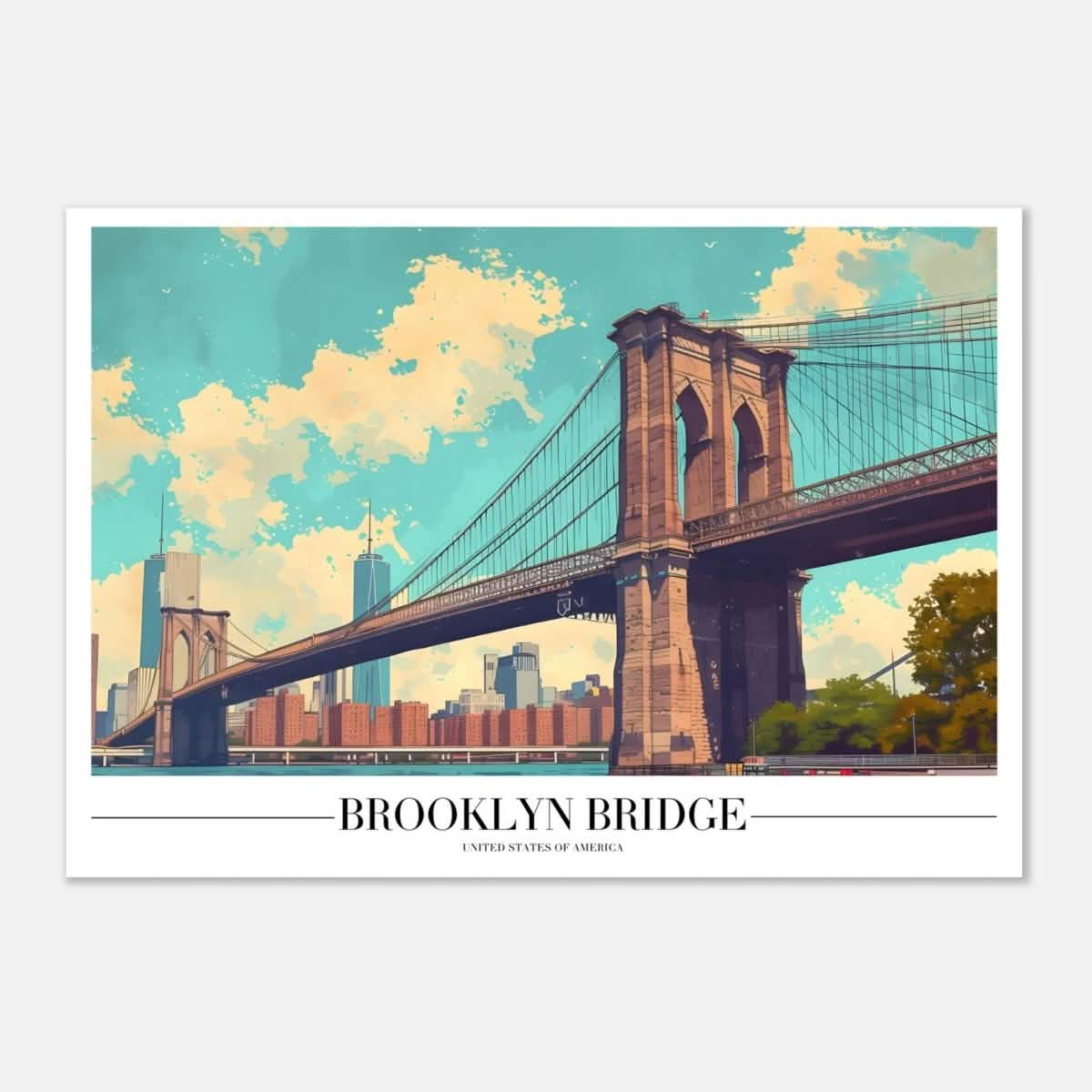 Da Vinci Travel Collection wall art print | Brooklyn Bridge | New York City USA - Aluminum Print - 70x100 cm / 28x40″ -