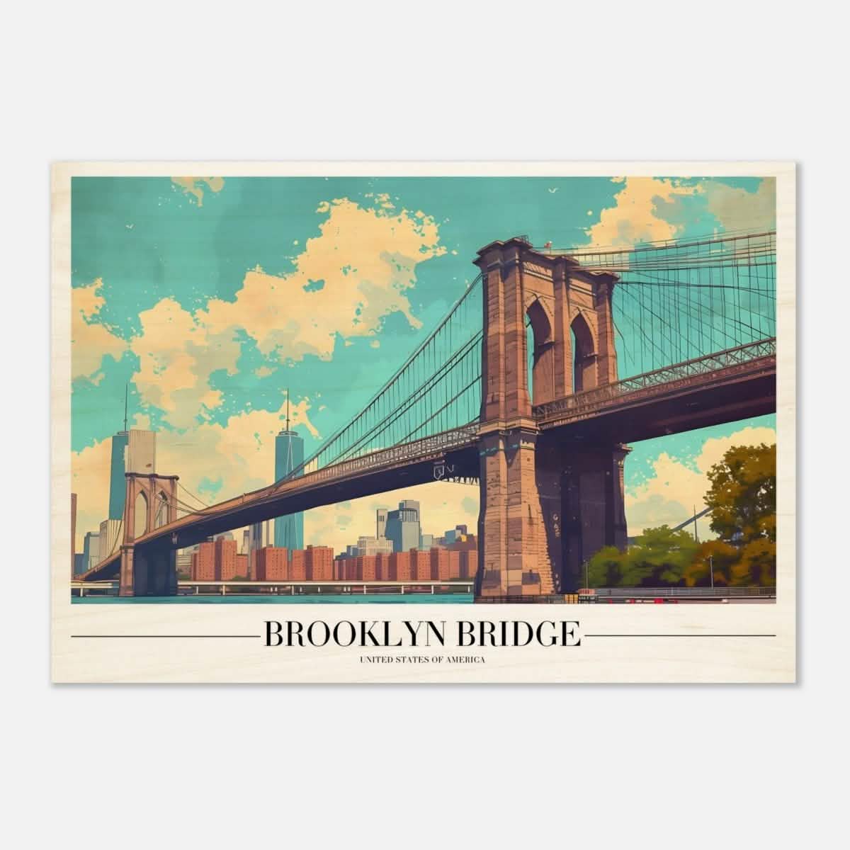 Da Vinci Travel Collection wall art print | Brooklyn Bridge | New York City USA - Wood Prints - 70x100 cm / 28x40″ - 10 mm