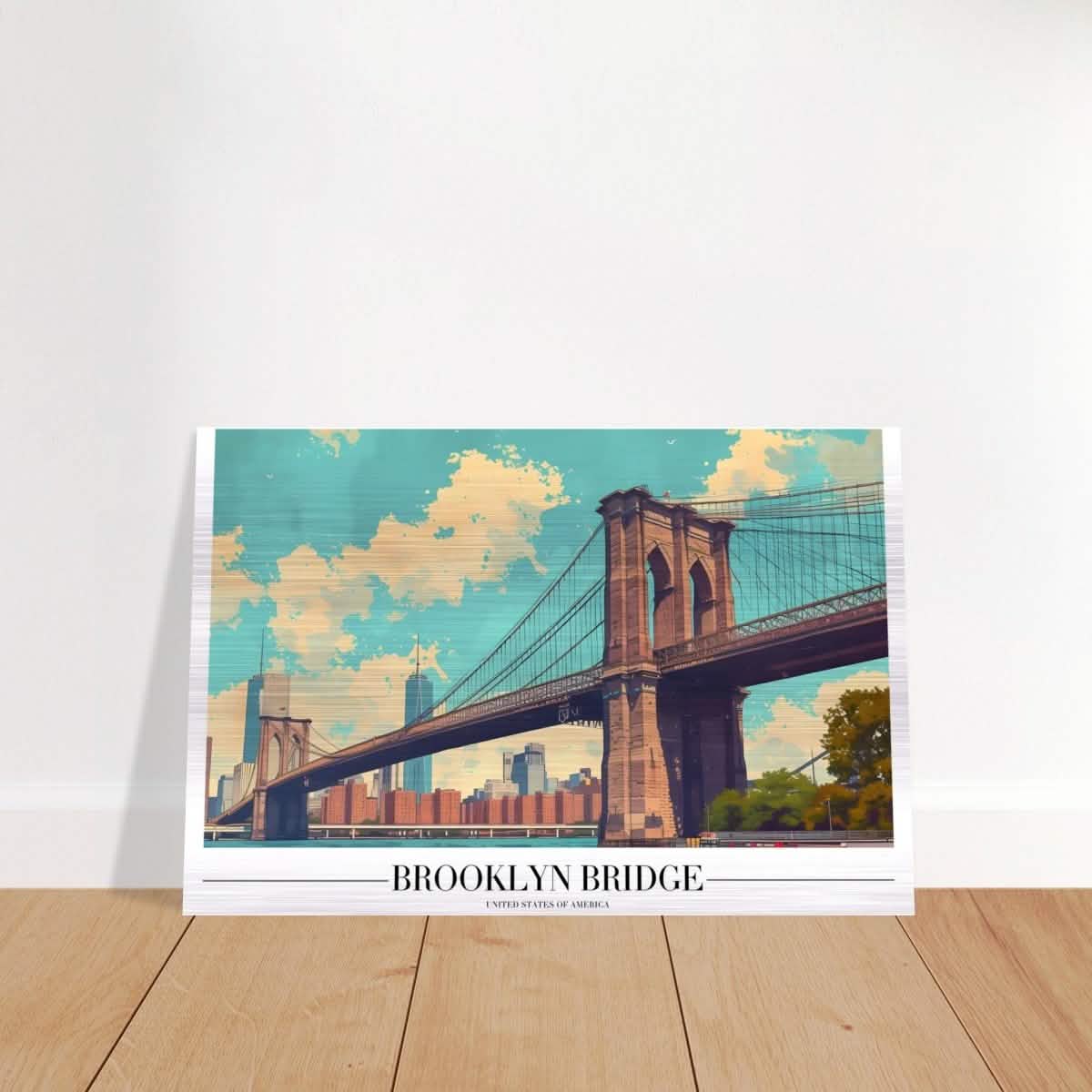 Da Vinci Travel Collection wall art print | Brooklyn Bridge | New York City USA - Brushed Aluminum Print - 60x90 cm / 24x36″ -