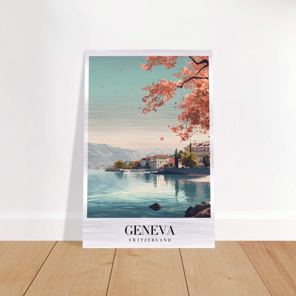 Da Vinci Travel Collection wall art print | Geneva Switzerland - Brushed Aluminum Print - 40x60 cm / 16x24″ -