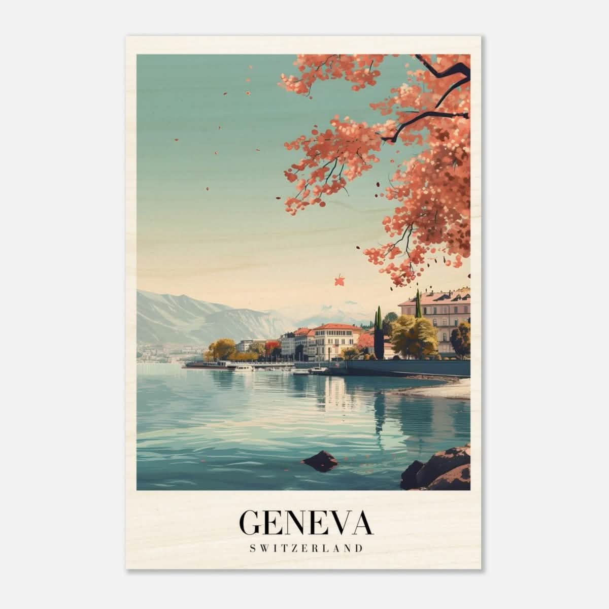 Da Vinci Travel Collection wall art print | Geneva Switzerland - Wood Prints - 50x75 cm / 20x30″ - 10 mm