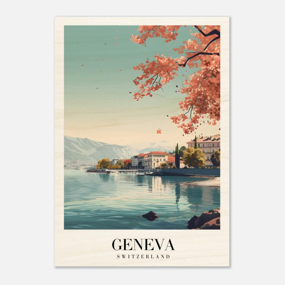 Da Vinci Travel Collection wall art print | Geneva Switzerland - Wood Prints - 70x100 cm / 28x40″ - 20 mm