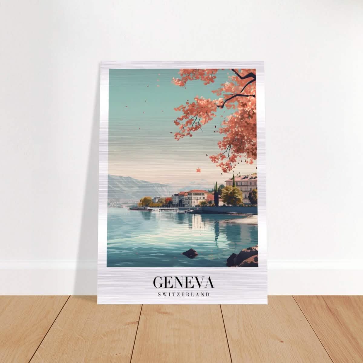 Da Vinci Travel Collection wall art print | Geneva Switzerland - Brushed Aluminum Print - 70x100 cm / 28x40″ -