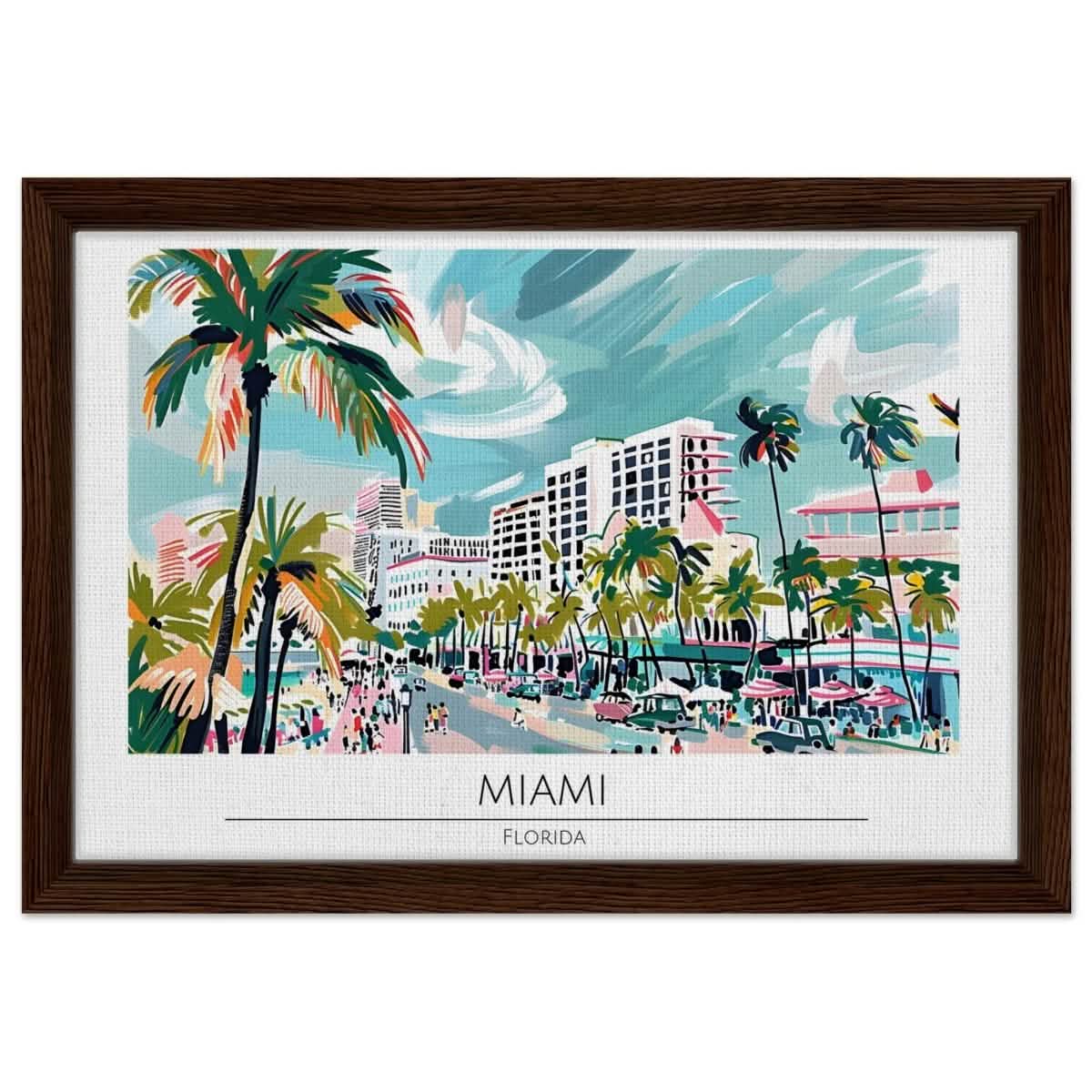 Da Vinci Travel Collection wall art print | Miami Florida - Framed Canvas - 30x45 cm / 12x18″ - Dark wood frame