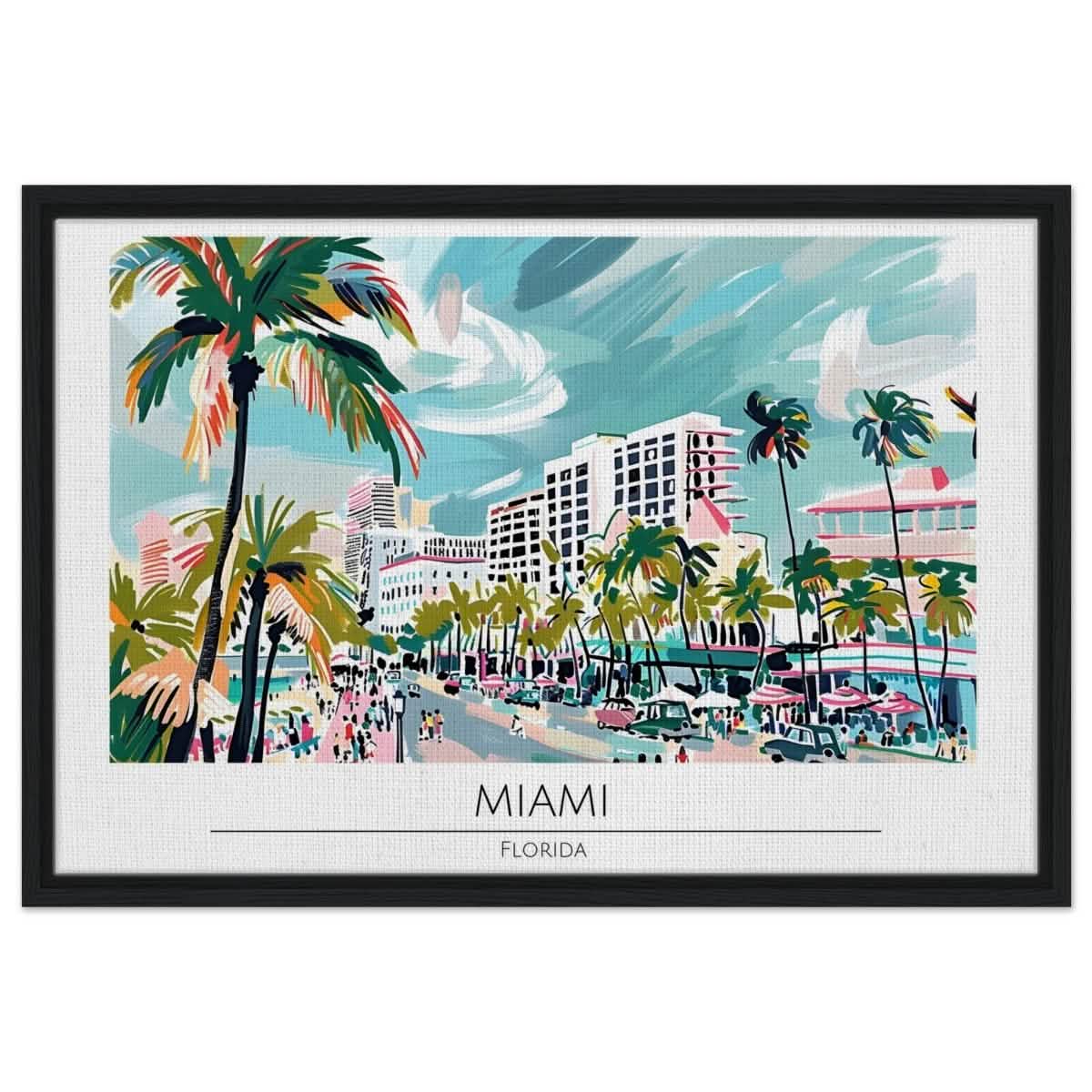 Da Vinci Travel Collection wall art print | Miami Florida - Framed Canvas - 50x75 cm / 20x30″ - Black frame