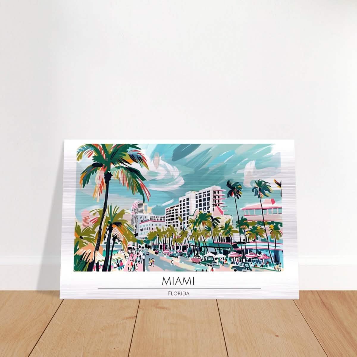 Da Vinci Travel Collection wall art print | Miami Florida - Brushed Aluminum Print - 50x75 cm / 20x30″ -