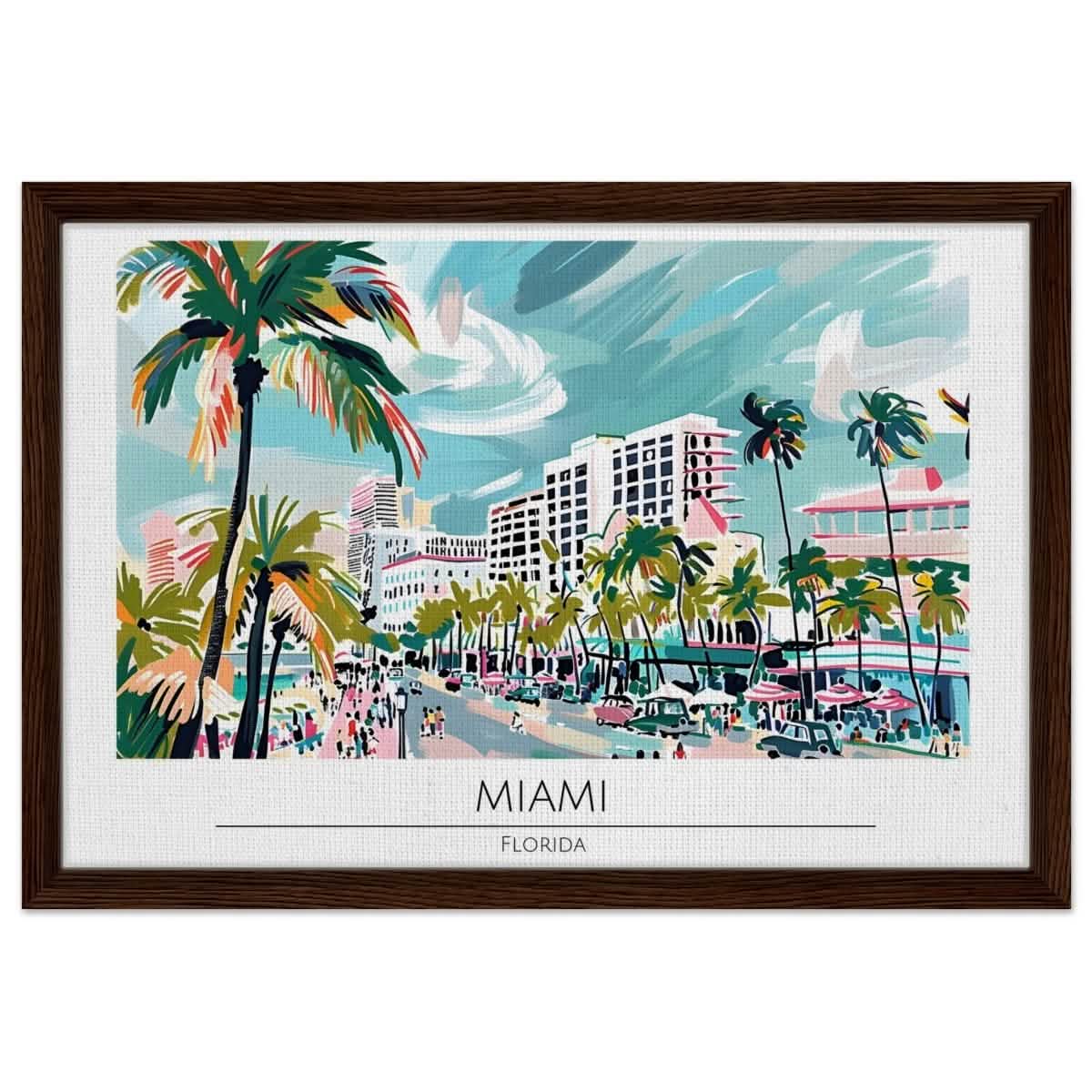 Da Vinci Travel Collection wall art print | Miami Florida - Framed Canvas - 40x60 cm / 16x24″ - Dark wood frame
