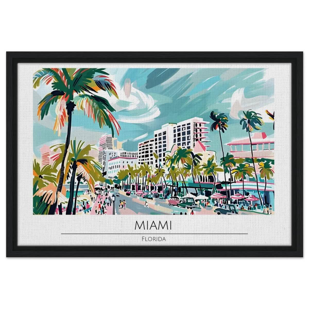 Da Vinci Travel Collection wall art print | Miami Florida - Framed Canvas - 40x60 cm / 16x24″ - Black frame