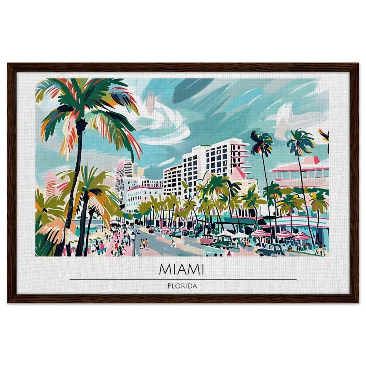 Da Vinci Travel Collection wall art print | Miami Florida - Framed Canvas - 60x90 cm / 24x36″ - Dark wood frame