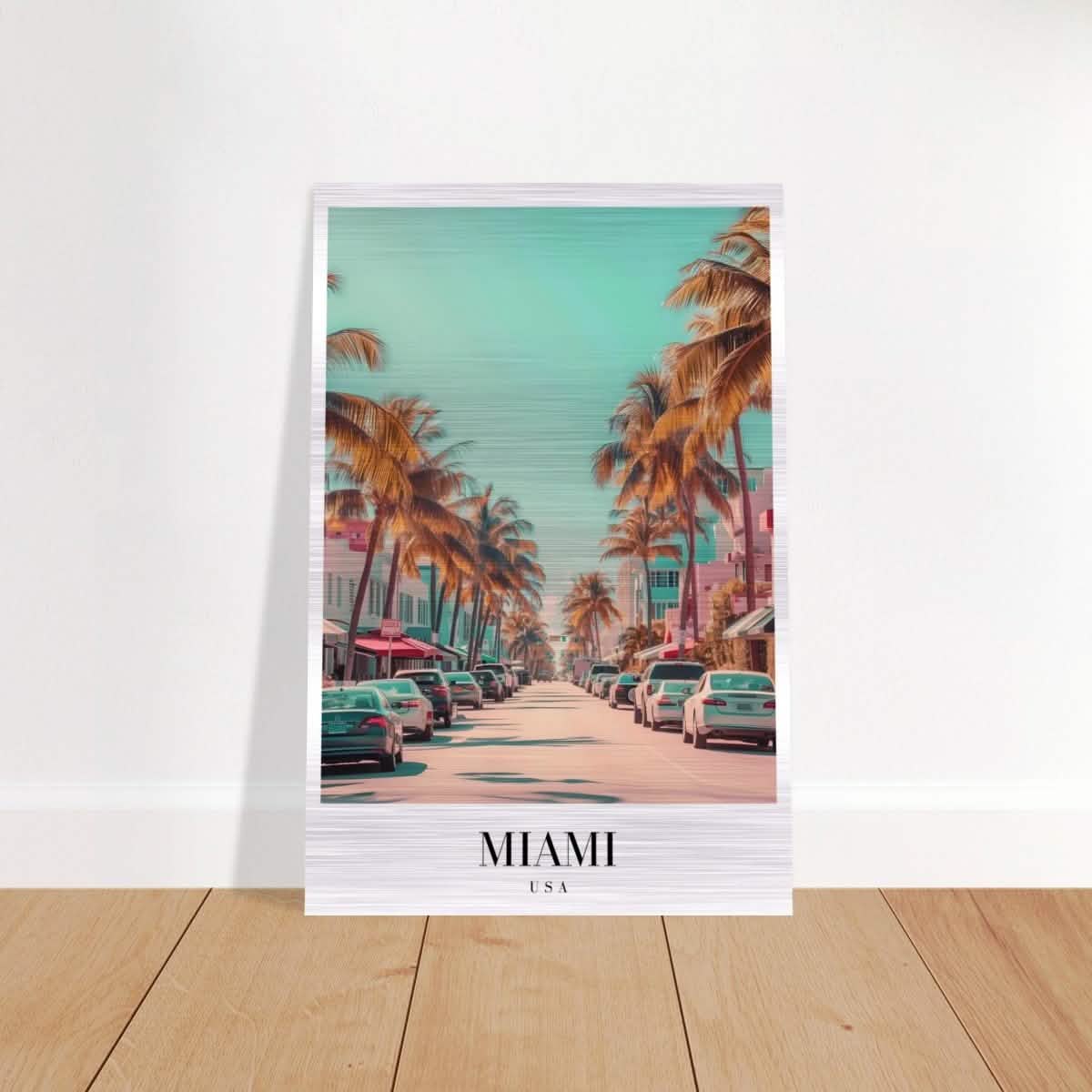 Da Vinci Travel Collection wall art print | Miami USA - Brushed Aluminum Print - 50x75 cm / 20x30″ -