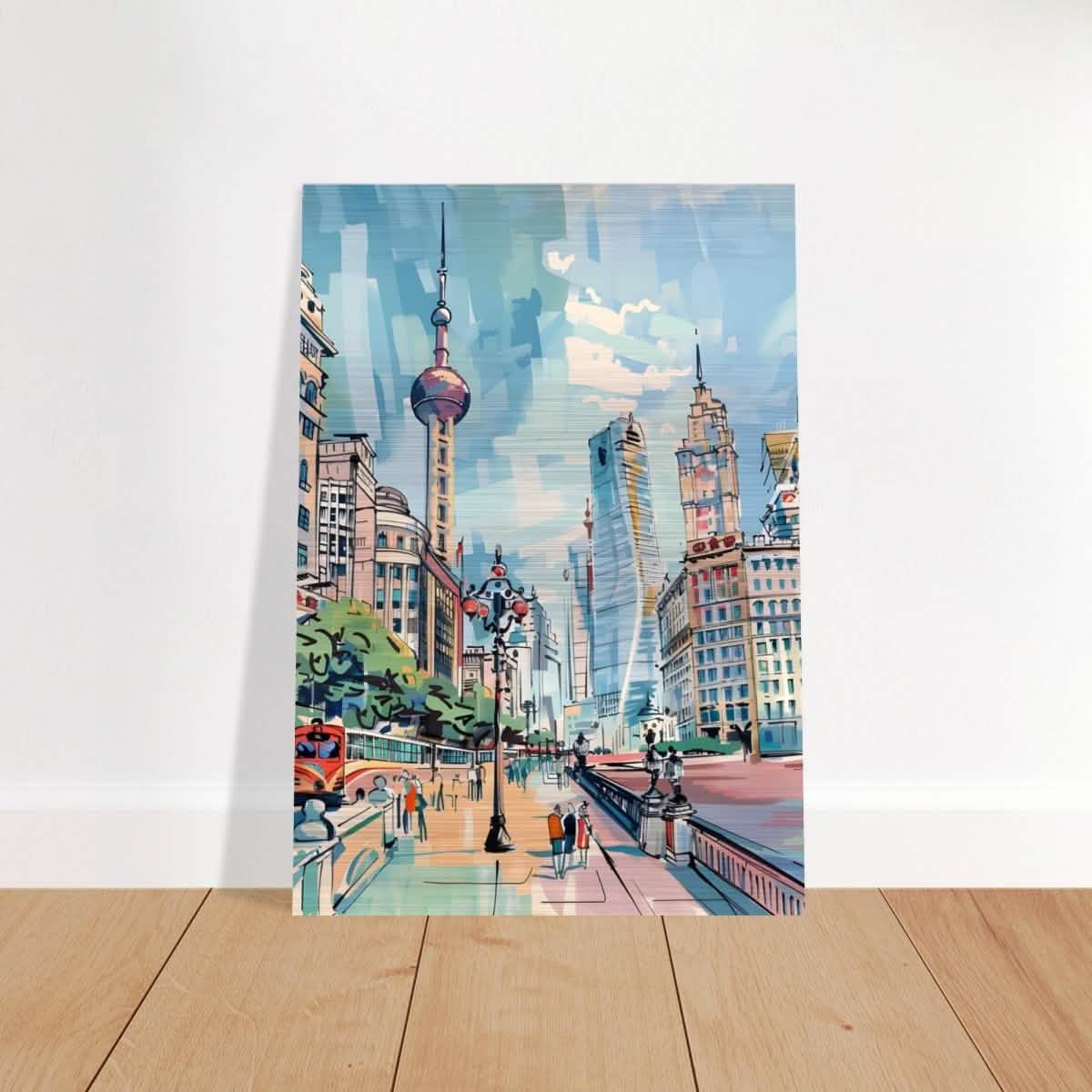 Da Vinci Travel Collection wall art print | Shanghai China - Brushed Aluminum Print - 70x100 cm / 28x40″ -