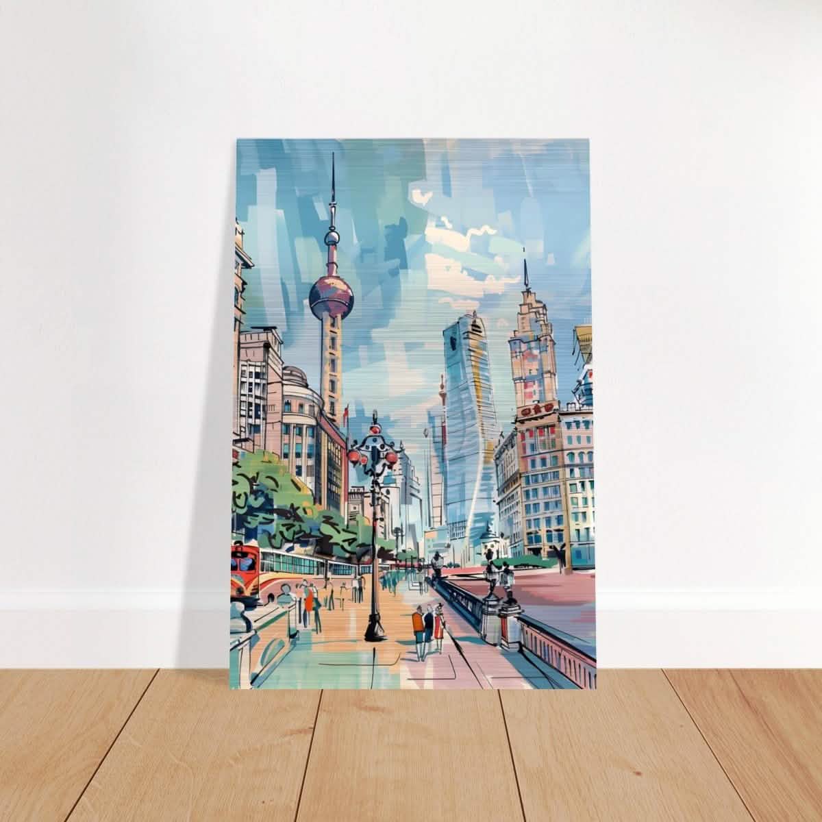 Da Vinci Travel Collection wall art print | Shanghai China - Brushed Aluminum Print - 60x90 cm / 24x36″ -