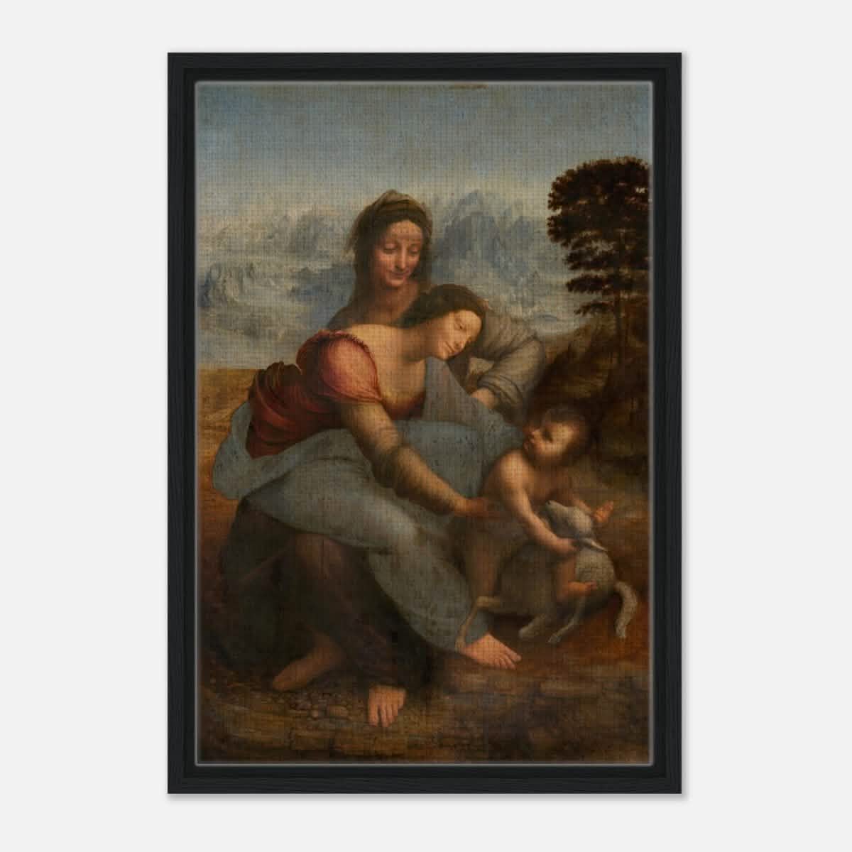 Da Vinci Vintage wall art print | The Virgin and Child with St. Anne by Leonardo da Vinci - Framed Canvas - 40x60 cm / 16x24″ - Black frame