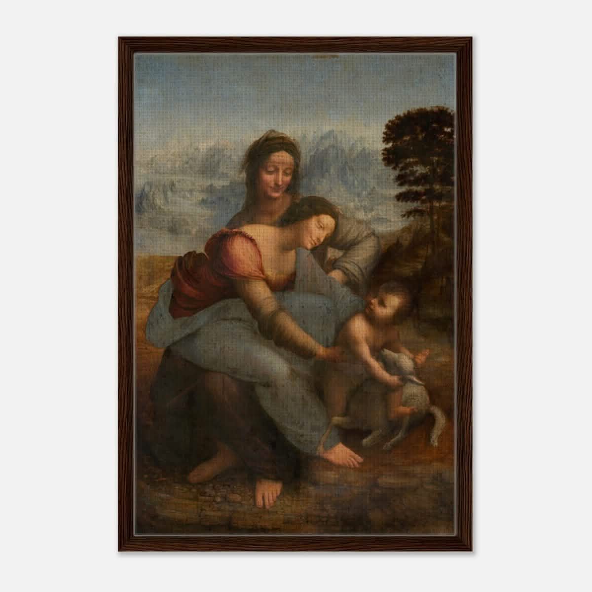 Da Vinci Vintage wall art print | The Virgin and Child with St. Anne by Leonardo da Vinci - Framed Canvas - 50x75 cm / 20x30″ - Dark wood frame