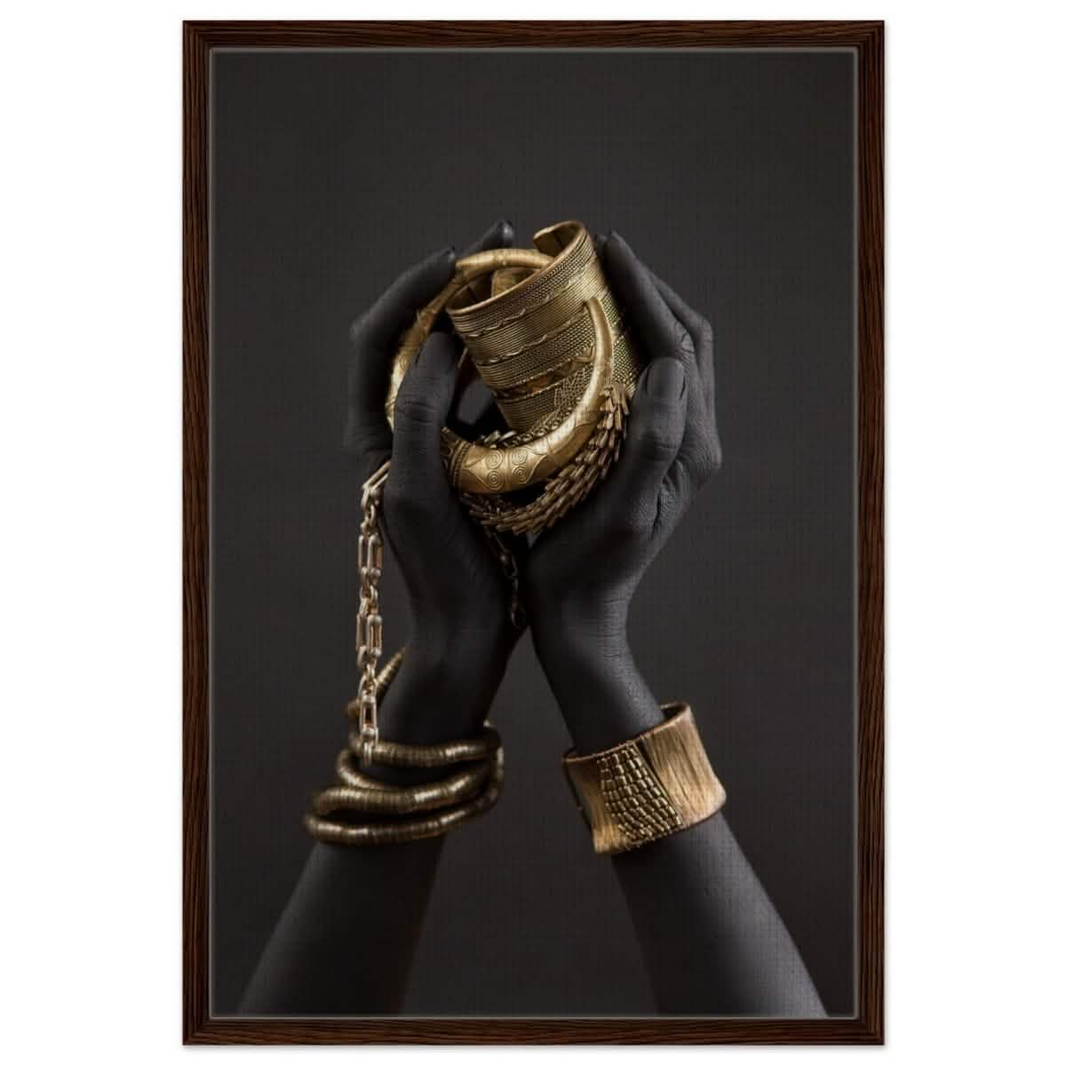 Da Vinci Wall art Print | Eclectic Expressions | Black Hands - Framed Canvas - 60x90 cm / 24x36″ - Dark wood frame