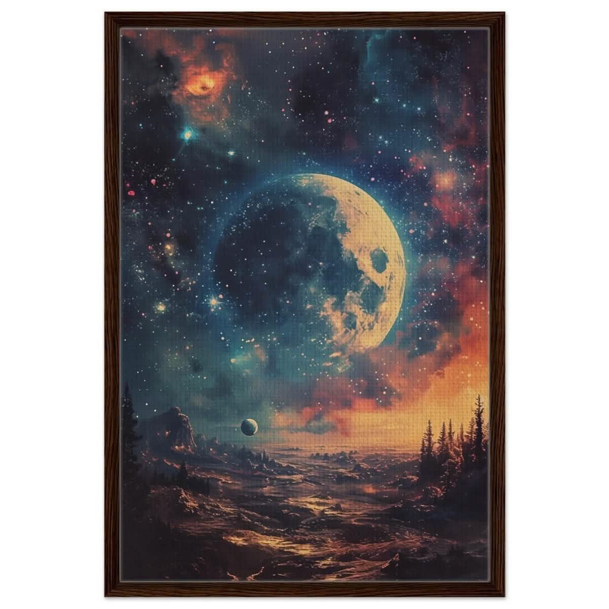 Da Vinci Wall art Print | Eclectic Expressions | Nature | Moon - Framed Canvas - 60x90 cm / 24x36″ - Dark wood frame
