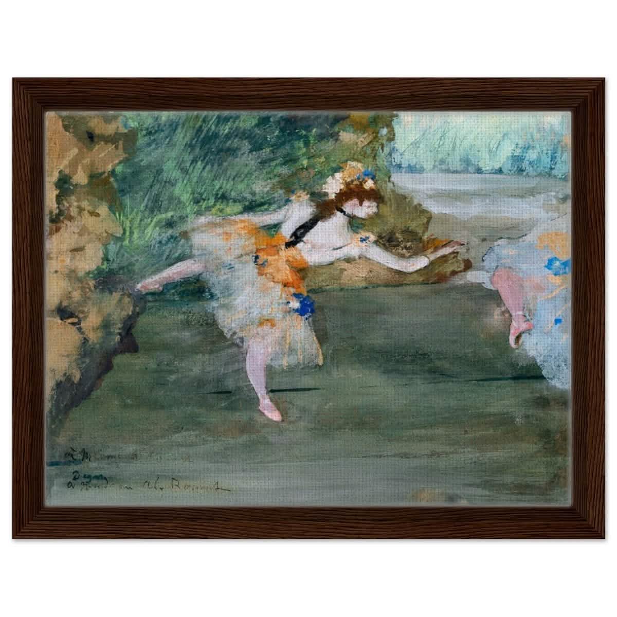 Dancer Onstage by Edgar Degas (1872–1882) | wall art print - 30x40 cm / 12x16″ - Framed Canvas - Dark wood frame
