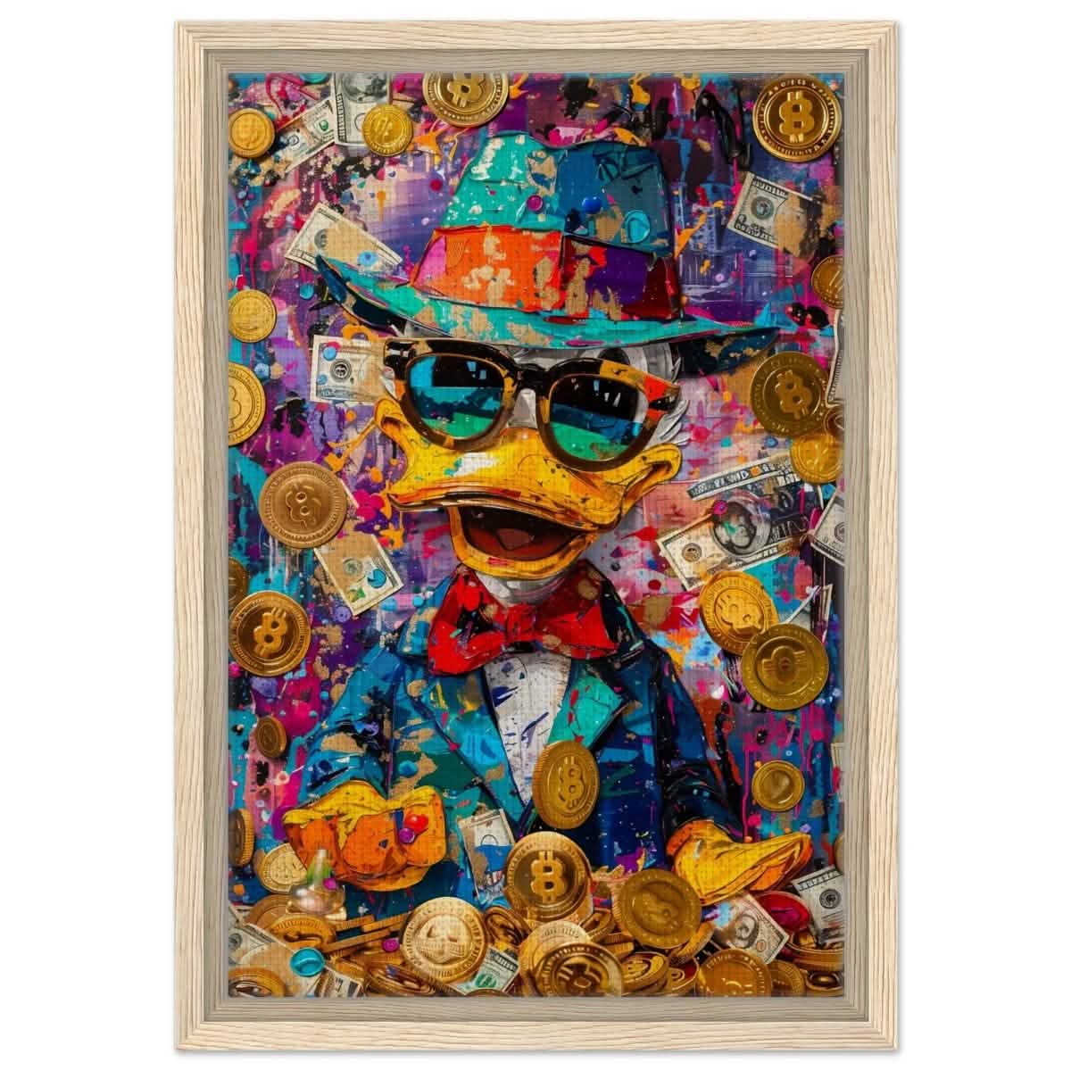 Dapper Duck Dollars | Contemporary Pop Culture Art print - Framed Canvas - 30x45 cm / 12x18″ - Wood frame