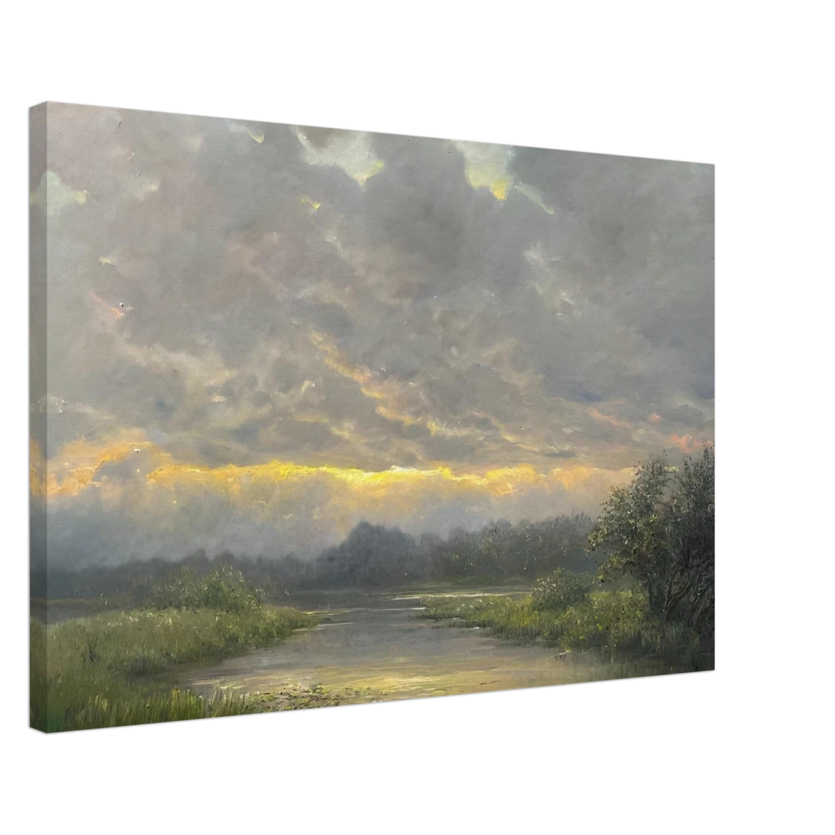 "Dawn’s Embrace" Tranquil Riverland Landscape Wall Art Print - Canvas - 50x75 cm / 20x30″ -