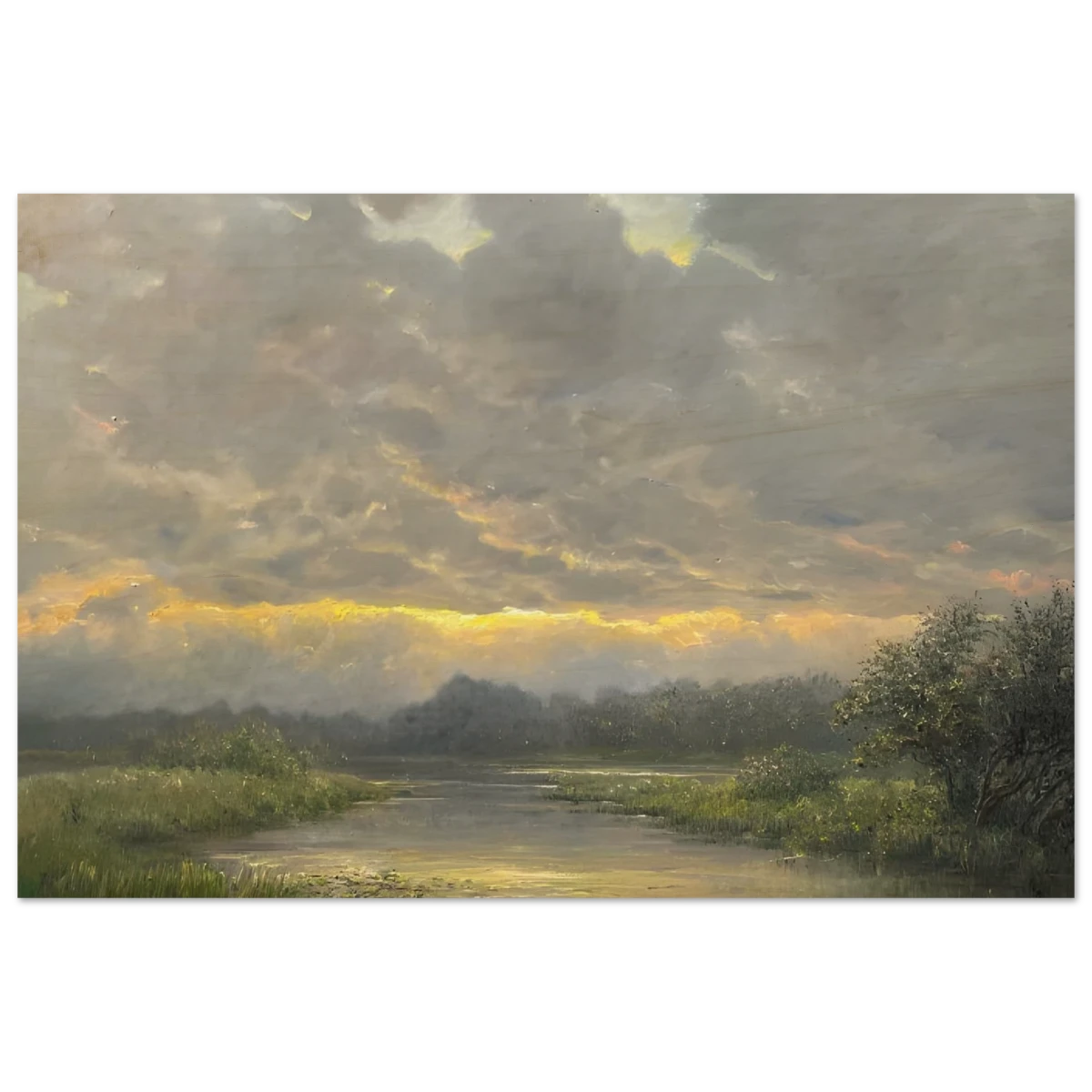 "Dawn’s Embrace" Tranquil Riverland Landscape Wall Art Print - Wood Prints - 40x60 cm / 16x24″ -