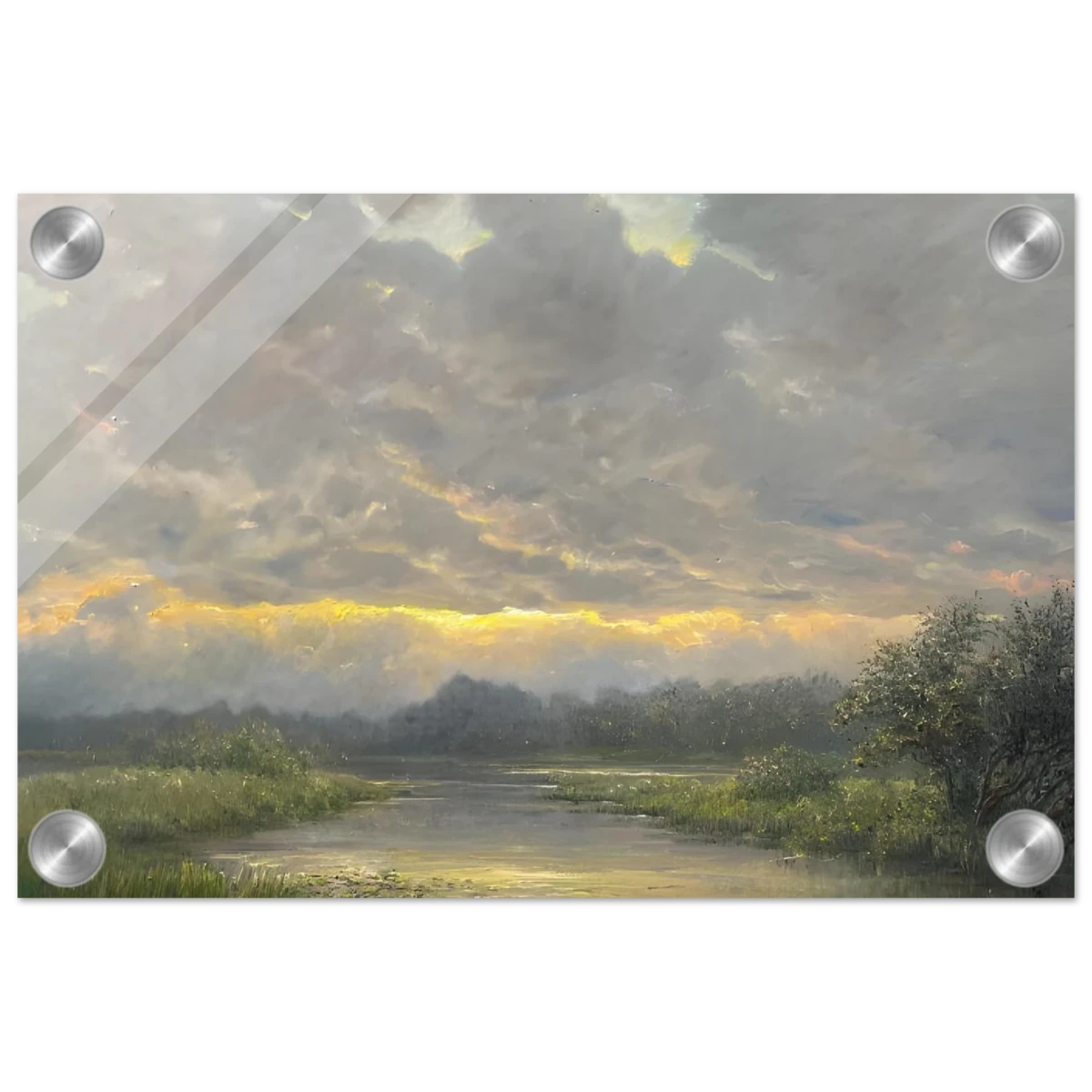 "Dawn’s Embrace" Tranquil Riverland Landscape Wall Art Print - Acrylic Print - 20x30 cm / 8x12″ -