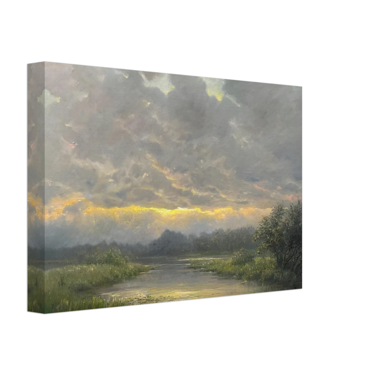 "Dawn’s Embrace" Tranquil Riverland Landscape Wall Art Print - Canvas - 20x30 cm / 8x12″ -