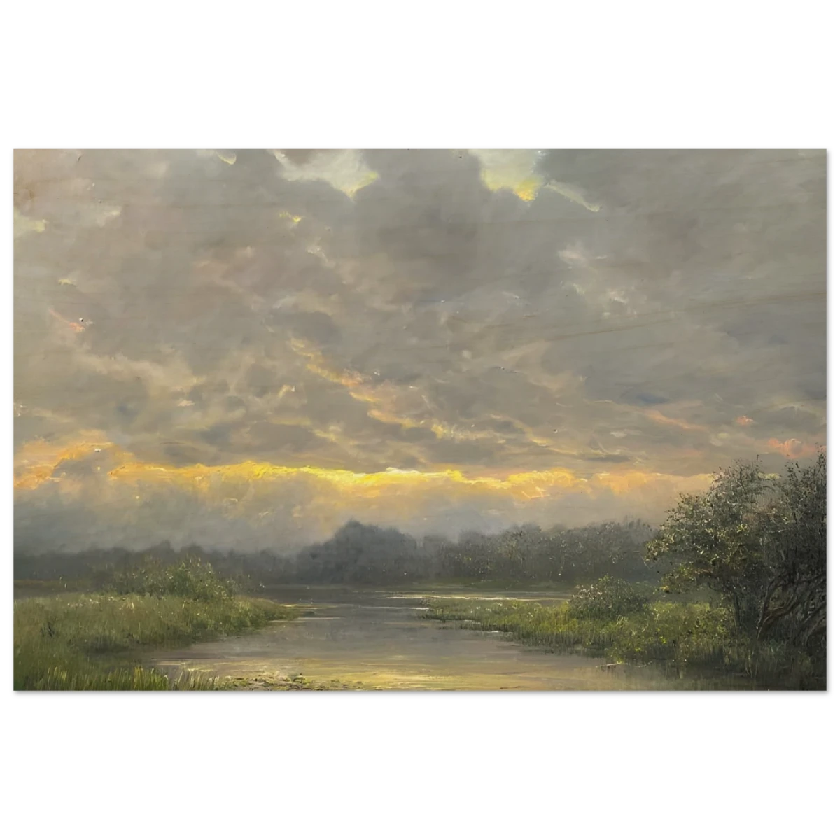 "Dawn’s Embrace" Tranquil Riverland Landscape Wall Art Print - Wood Prints - 20x30 cm / 8x12″ -