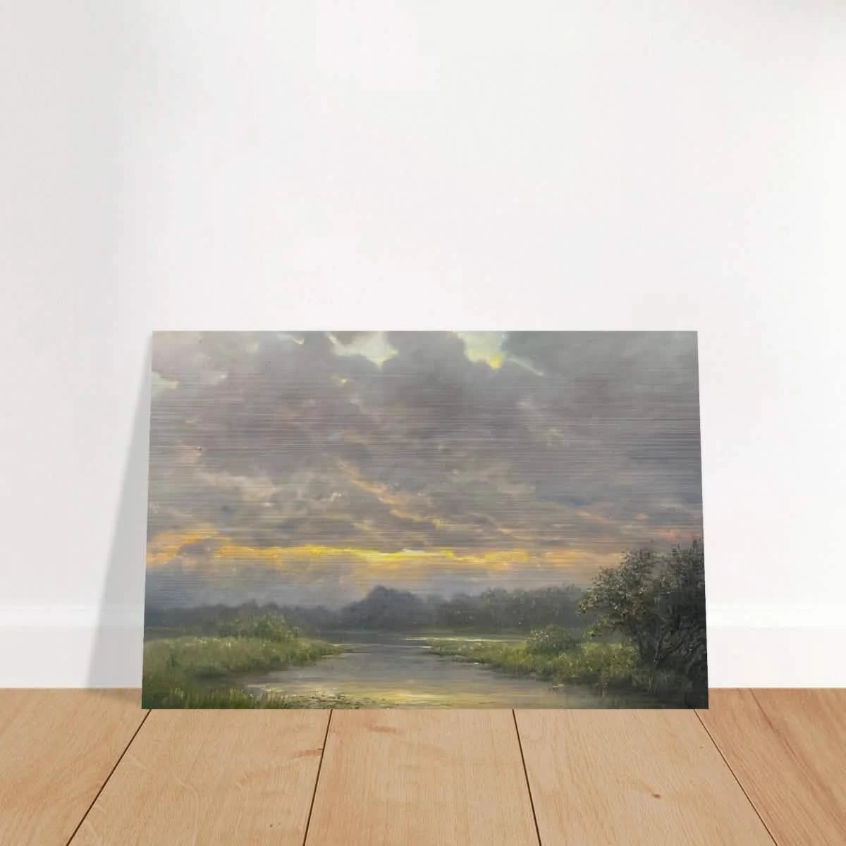 "Dawn’s Embrace" Tranquil Riverland Landscape Wall Art Print - Brushed Aluminum Print - 50x75 cm / 20x30″ -