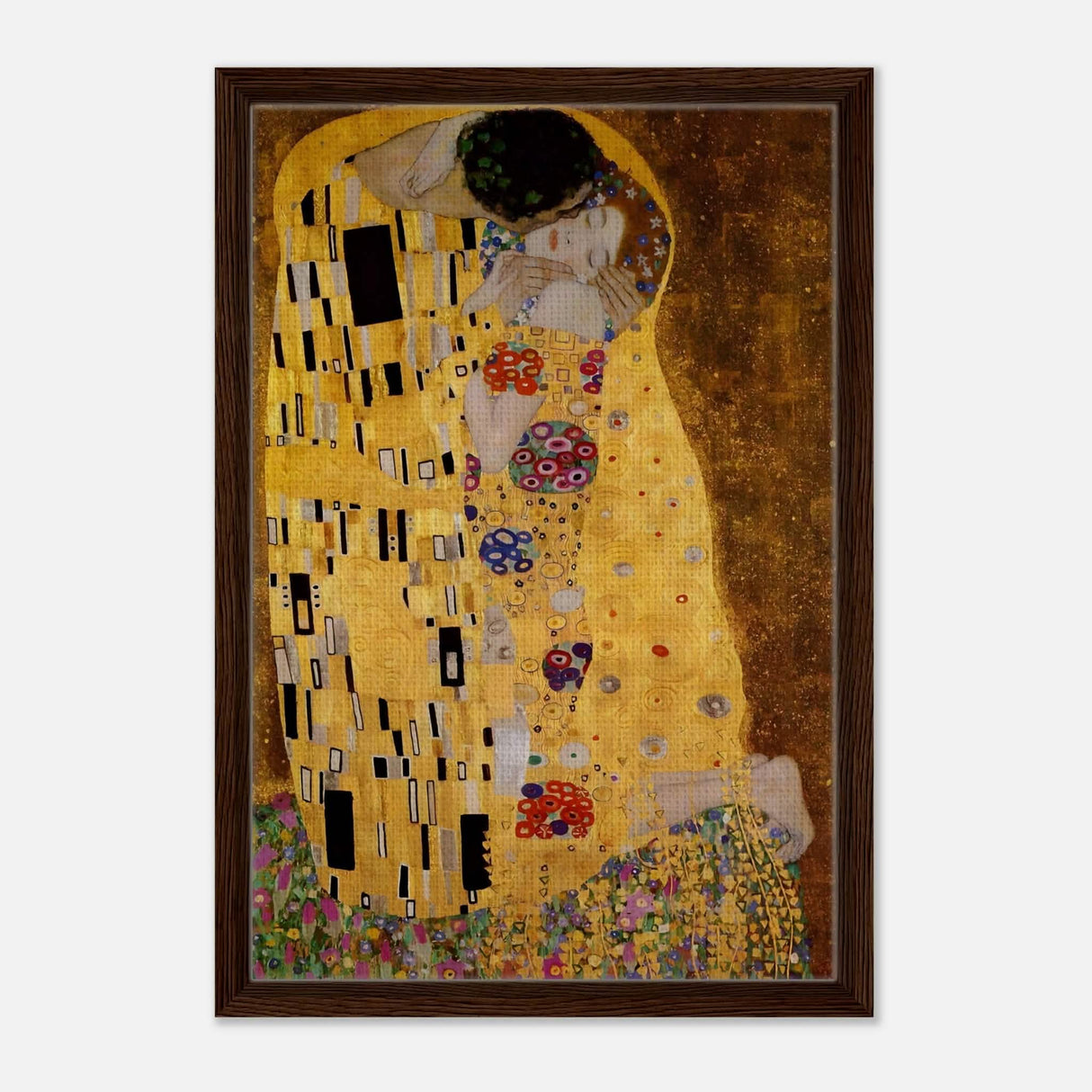 Der Kuss : The Kiss by Gustav Klimt 1908 | vintage wall art print - Framed Canvas - 40x60 cm / 16x24″ - Dark wood frame
