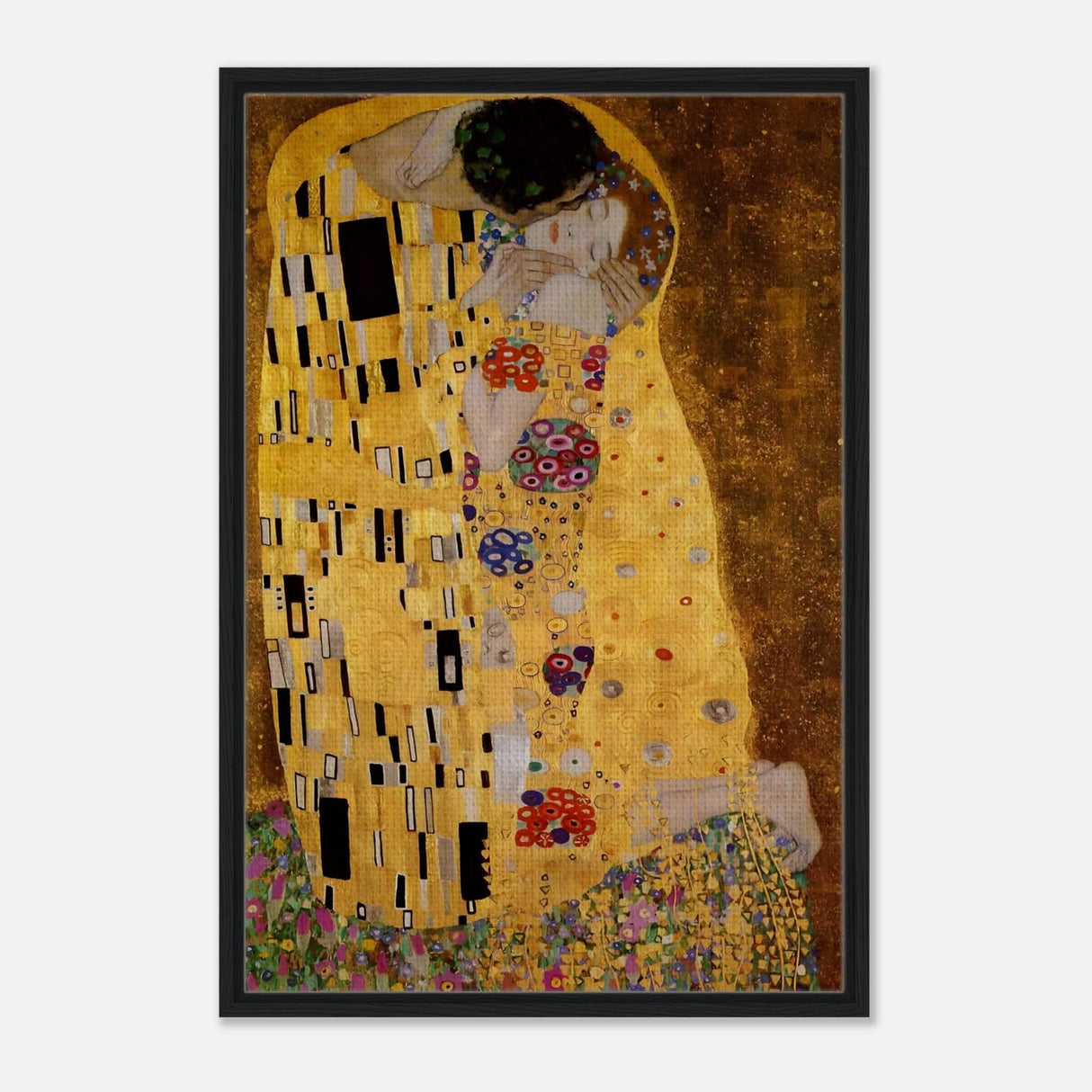 Der Kuss : The Kiss by Gustav Klimt 1908 | vintage wall art print - Framed Canvas - 60x90 cm / 24x36″ - Black frame