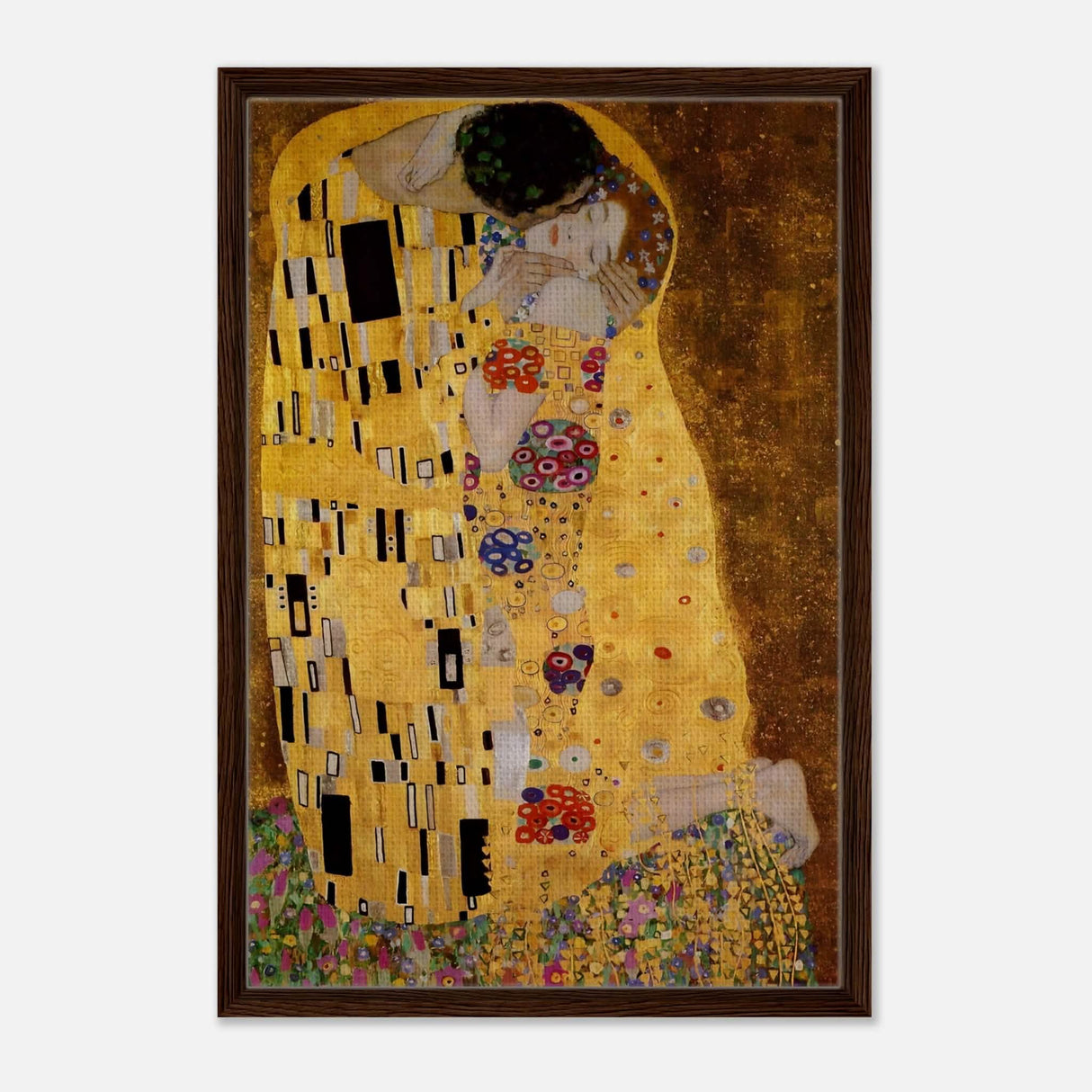 Der Kuss : The Kiss by Gustav Klimt 1908 | vintage wall art print - Framed Canvas - 50x75 cm / 20x30″ - Dark wood frame