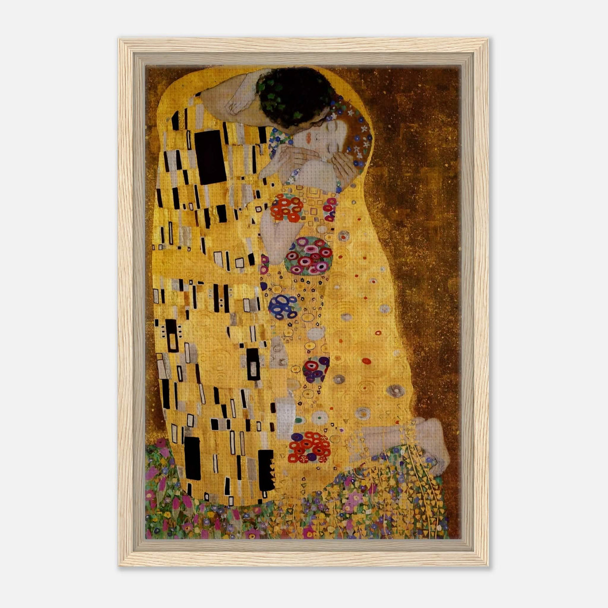 Der Kuss : The Kiss by Gustav Klimt 1908 | vintage wall art print - Framed Canvas - 30x45 cm / 12x18″ - Wood frame