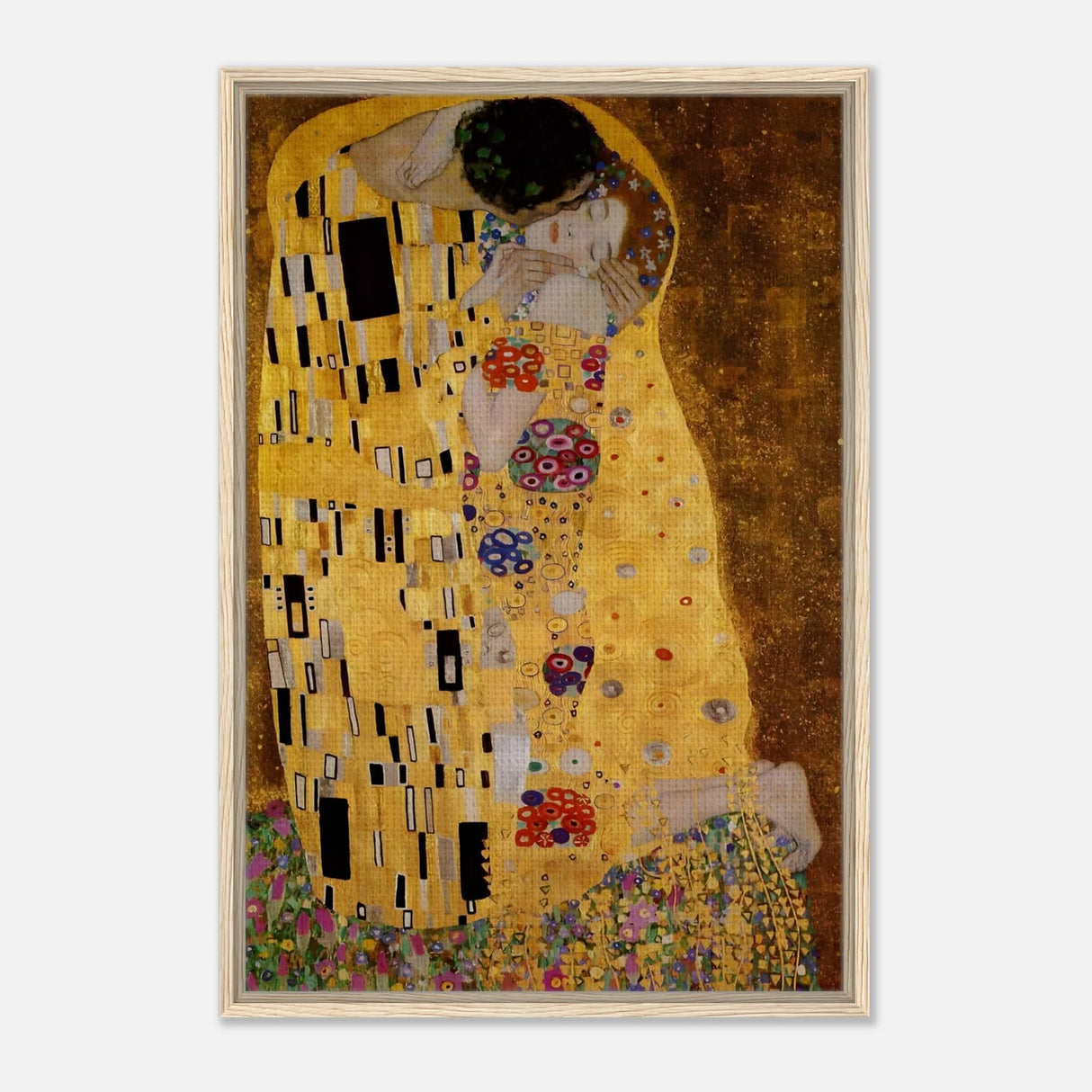 Der Kuss : The Kiss by Gustav Klimt 1908 | vintage wall art print - Framed Canvas - 60x90 cm / 24x36″ - Wood frame