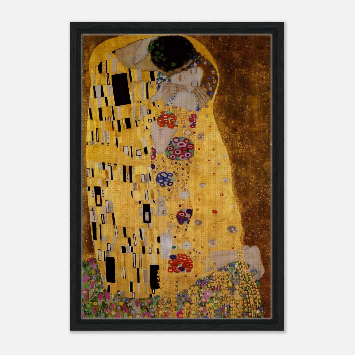 Der Kuss : The Kiss by Gustav Klimt 1908 | vintage wall art print - Framed Canvas - 40x60 cm / 16x24″ - Black frame