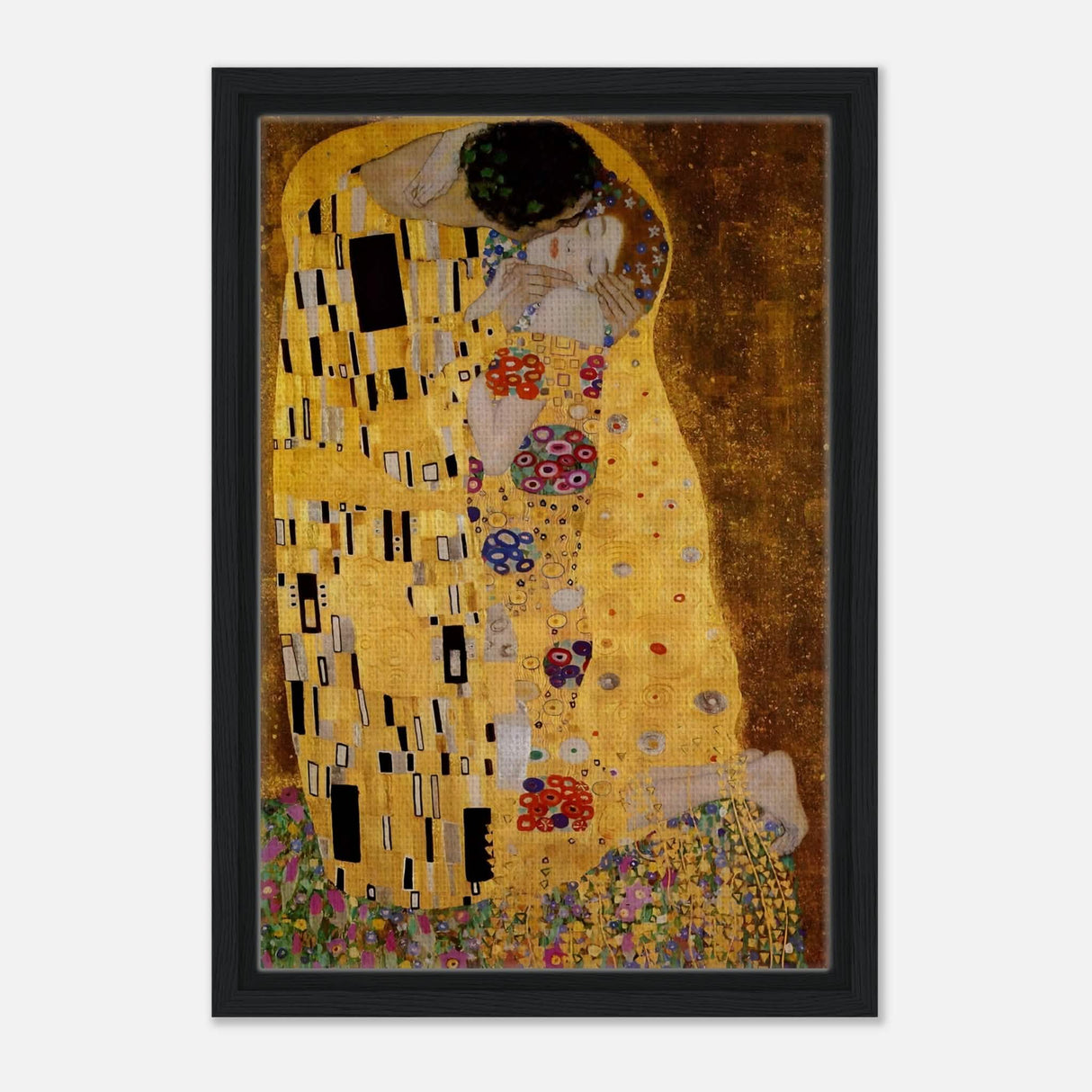 Der Kuss : The Kiss by Gustav Klimt 1908 | vintage wall art print - Framed Canvas - 30x45 cm / 12x18″ - Black frame