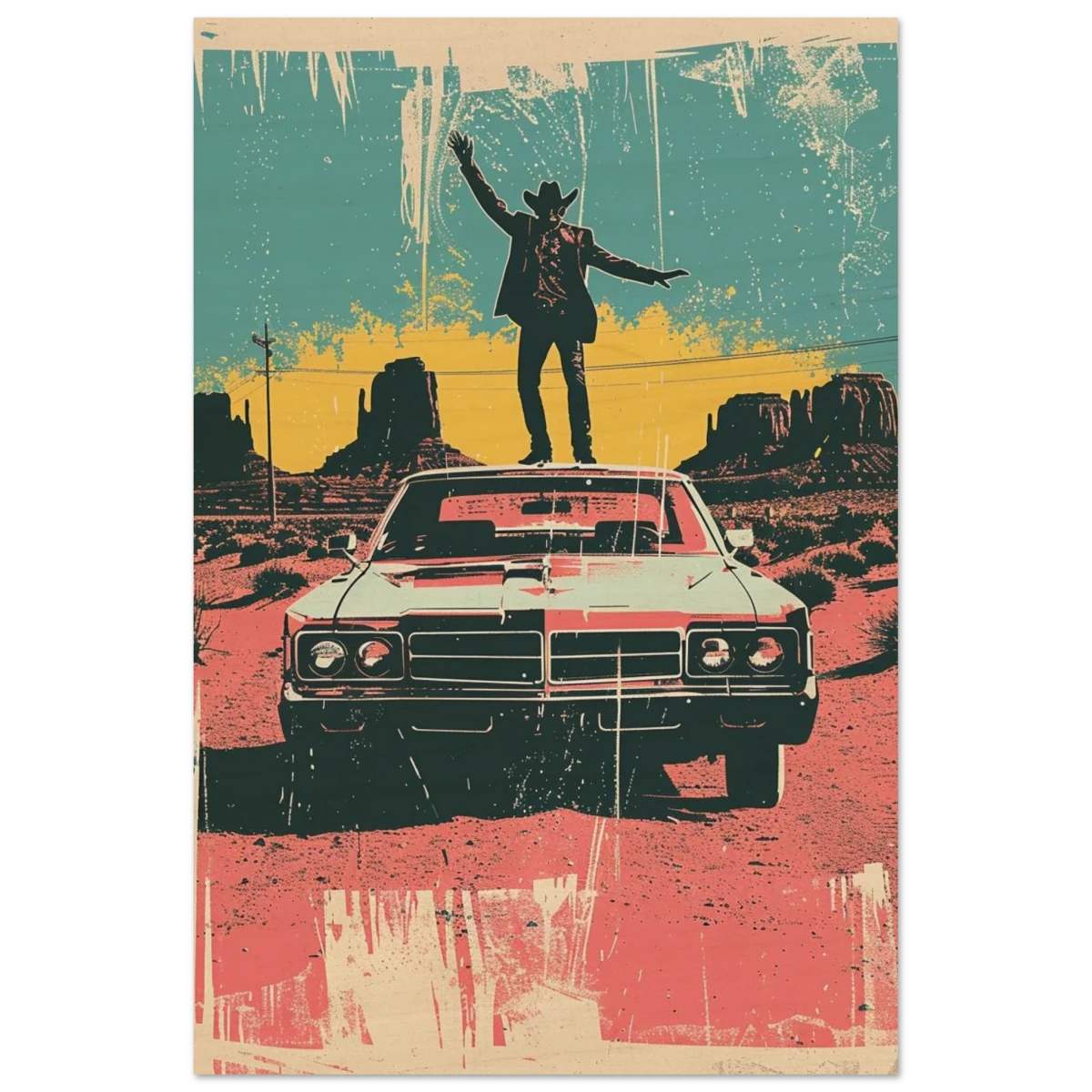 "Desert Swagger" – Retro Western Pop Art Print - Wood Prints - 50x75 cm / 20x30″ -