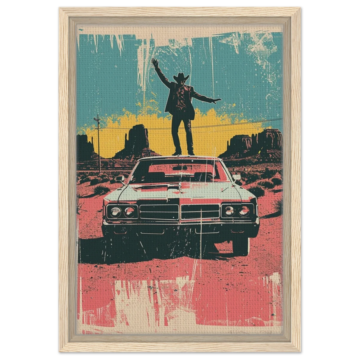 "Desert Swagger" – Retro Western Pop Art Print - Framed Canvas - 30x45 cm / 12x18″ - Wood frame