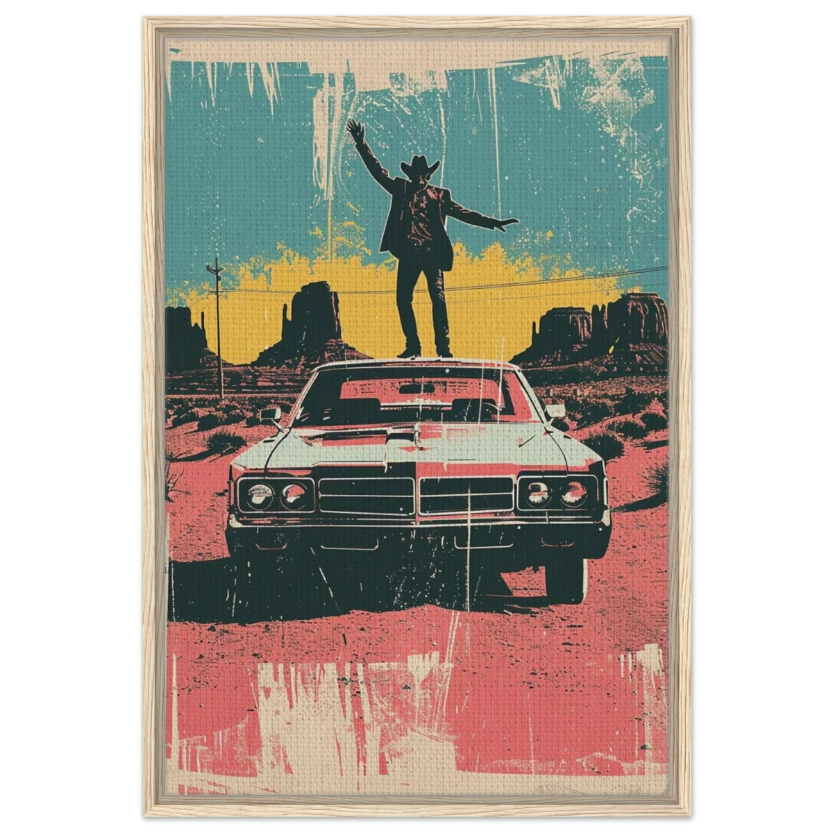 "Desert Swagger" – Retro Western Pop Art Print - Framed Canvas - 60x90 cm / 24x36″ - Wood frame