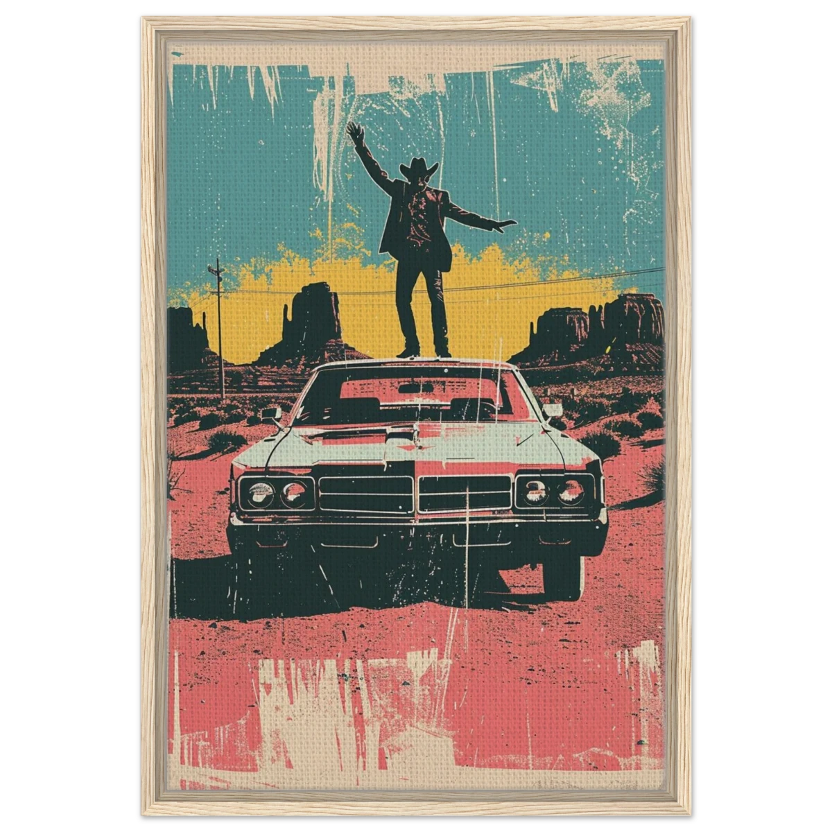 "Desert Swagger" – Retro Western Pop Art Print - Framed Canvas - 50x75 cm / 20x30″ - Wood frame