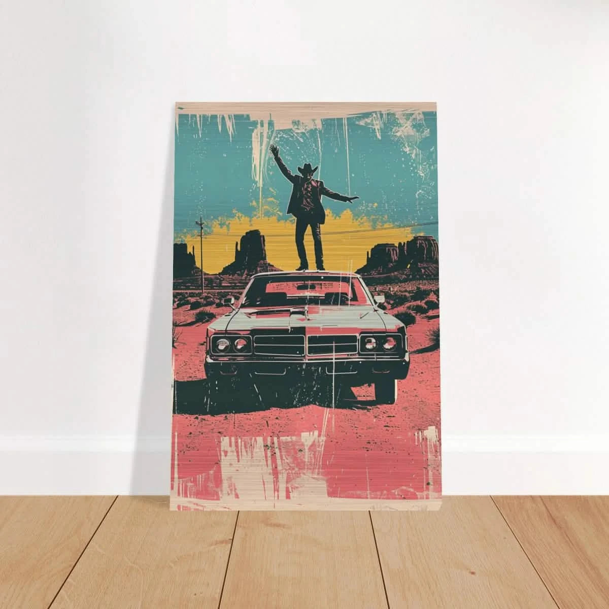 "Desert Swagger" – Retro Western Pop Art Print - Brushed Aluminum Print - 50x75 cm / 20x30″ -