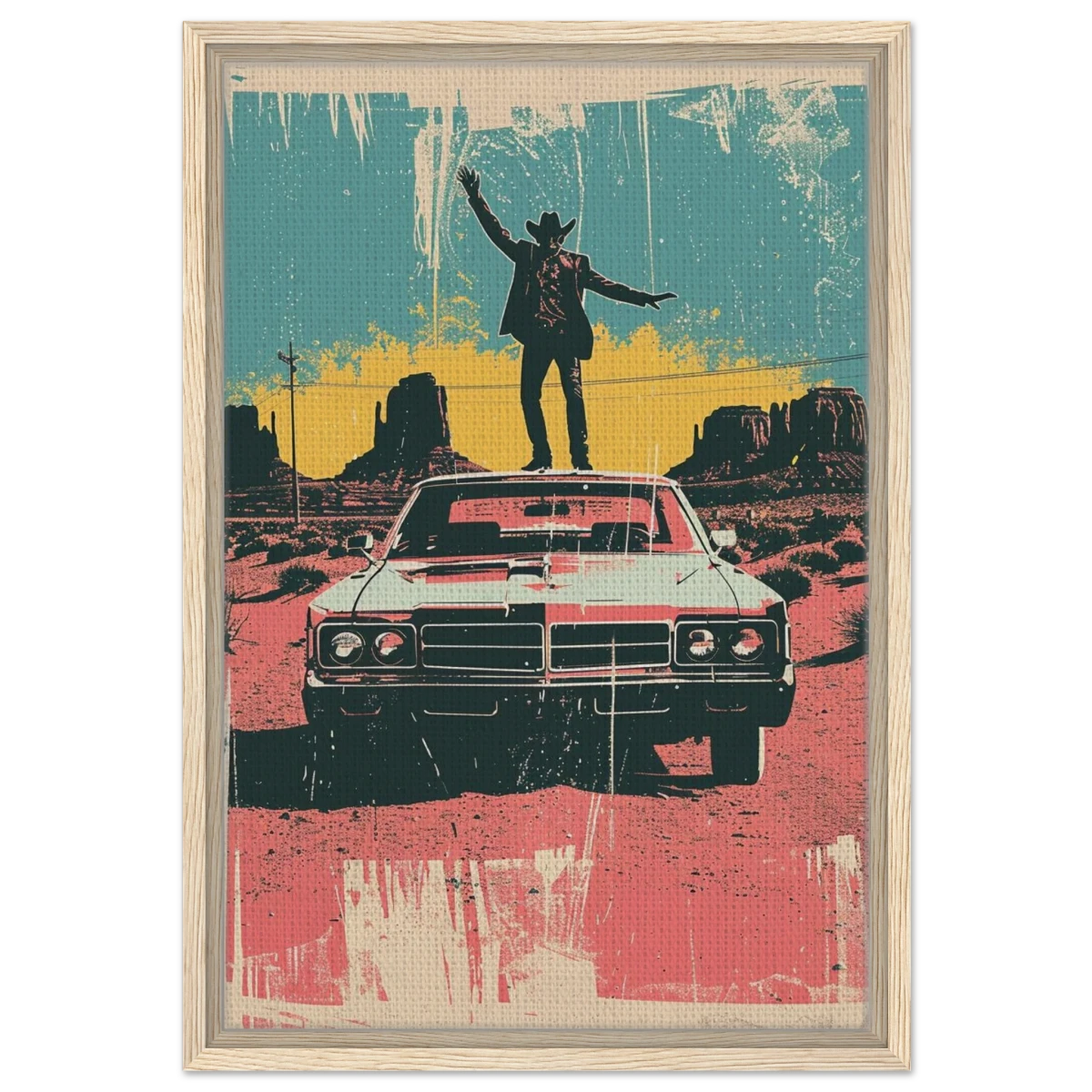 "Desert Swagger" – Retro Western Pop Art Print - Framed Canvas - 40x60 cm / 16x24″ - Wood frame