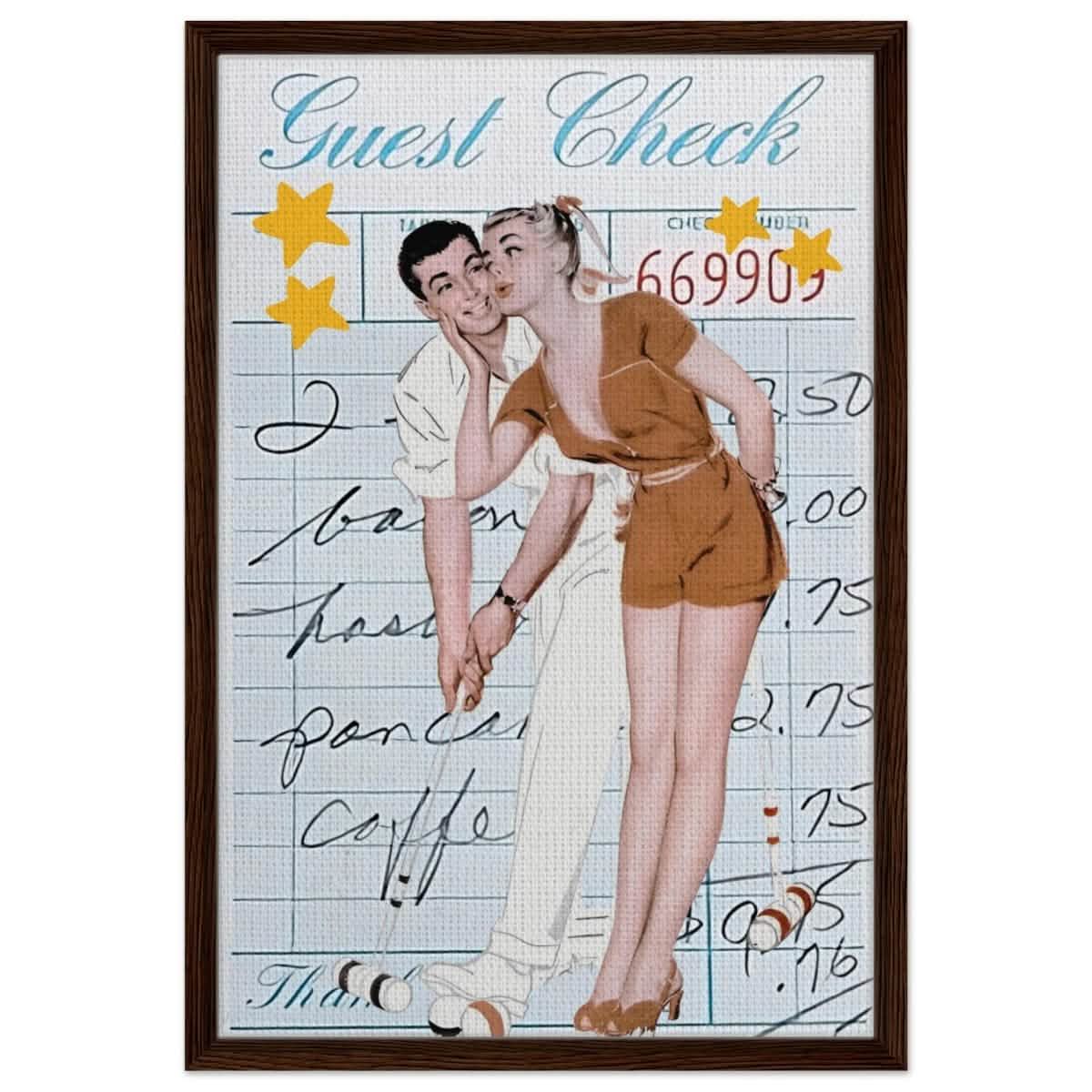 Digital Pop Art wall art print | Guest Check V02 - Framed Canvas - 50x75 cm / 20x30″ - Dark wood frame