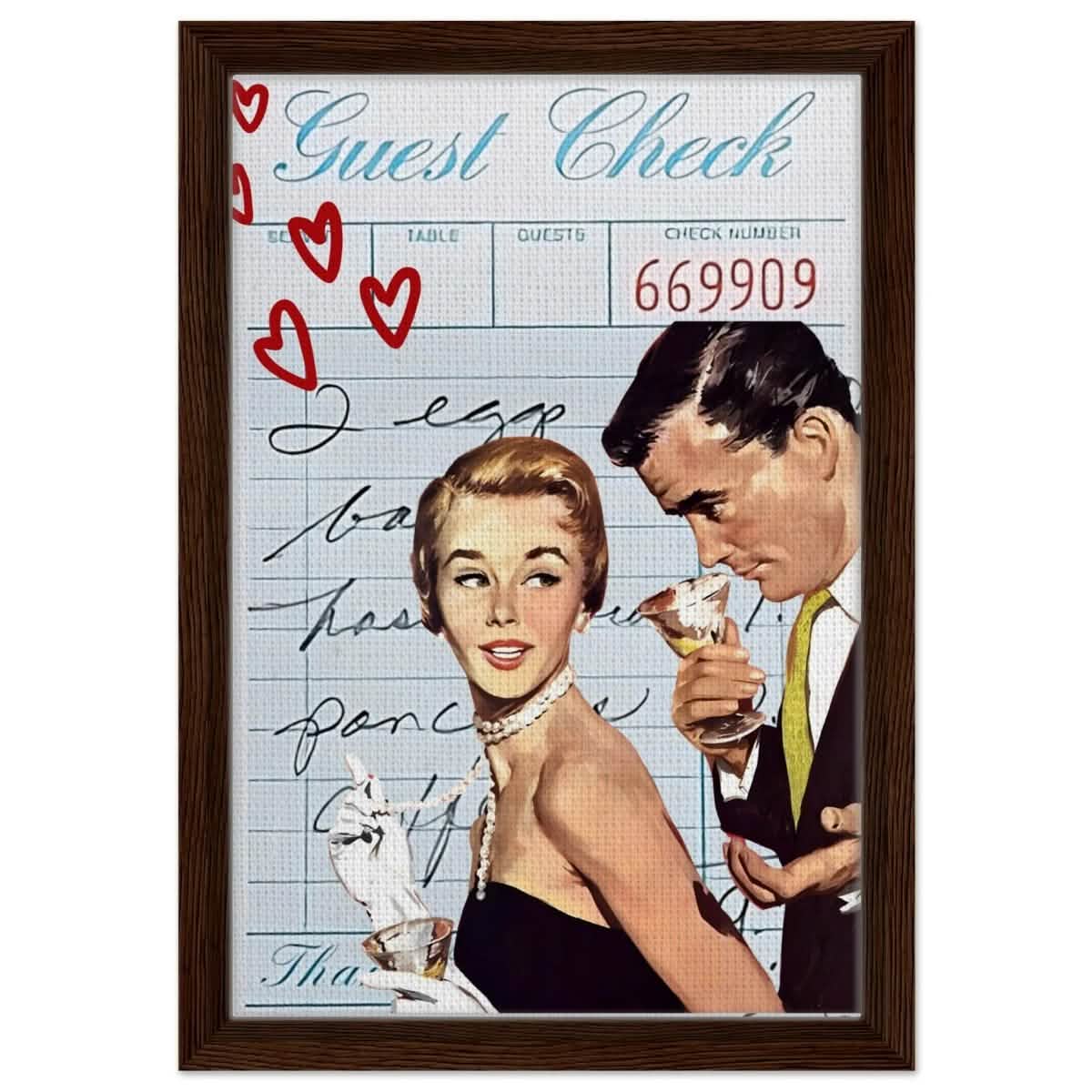 Digital Pop Art wall art print | Guest Check V03 - Framed Canvas - 30x45 cm / 12x18″ - Dark wood frame